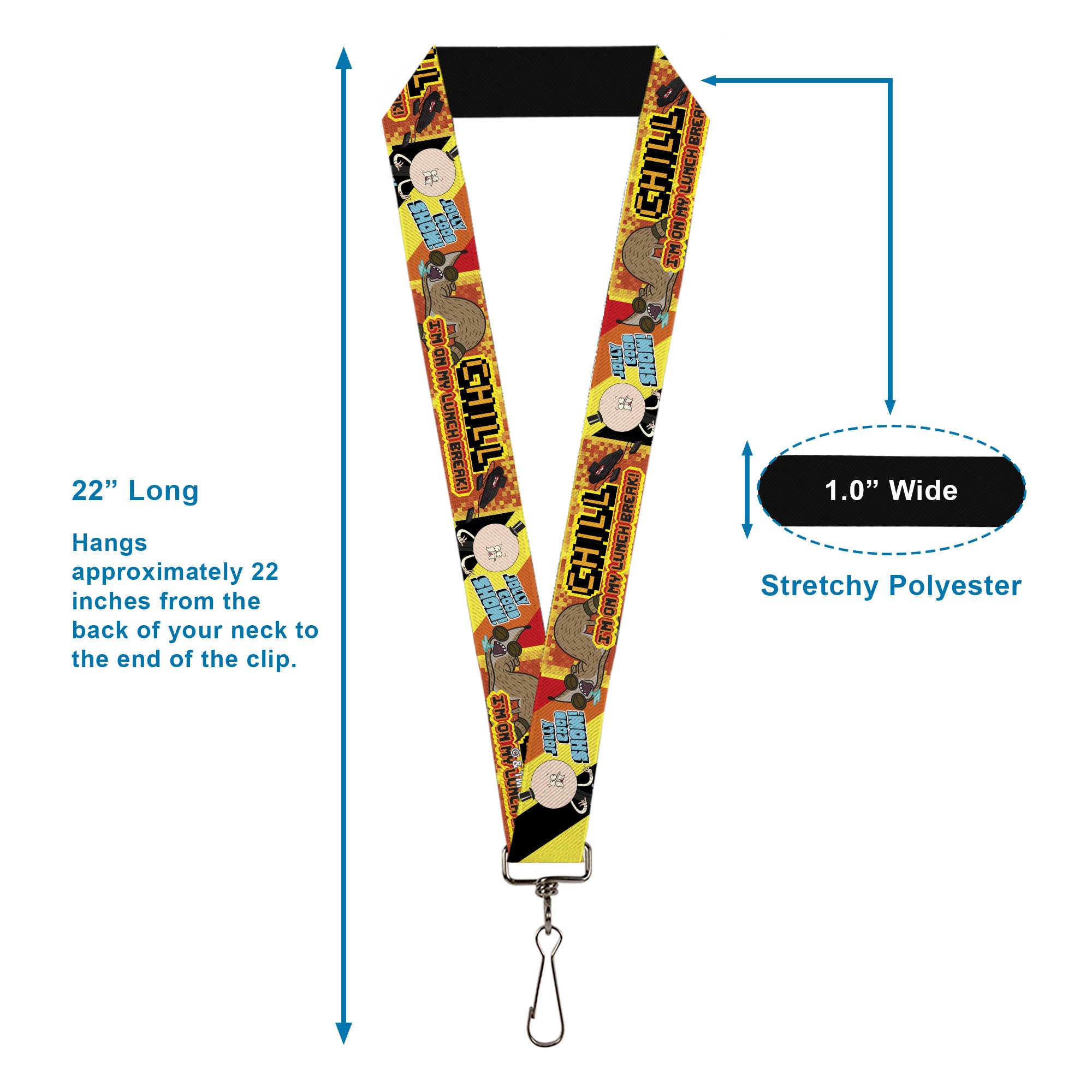 Lanyard - 1.0" - Regular Show CHILL I'M ON MY LUNCH BREAK Character Collage Yellow Lanyards Regular Show