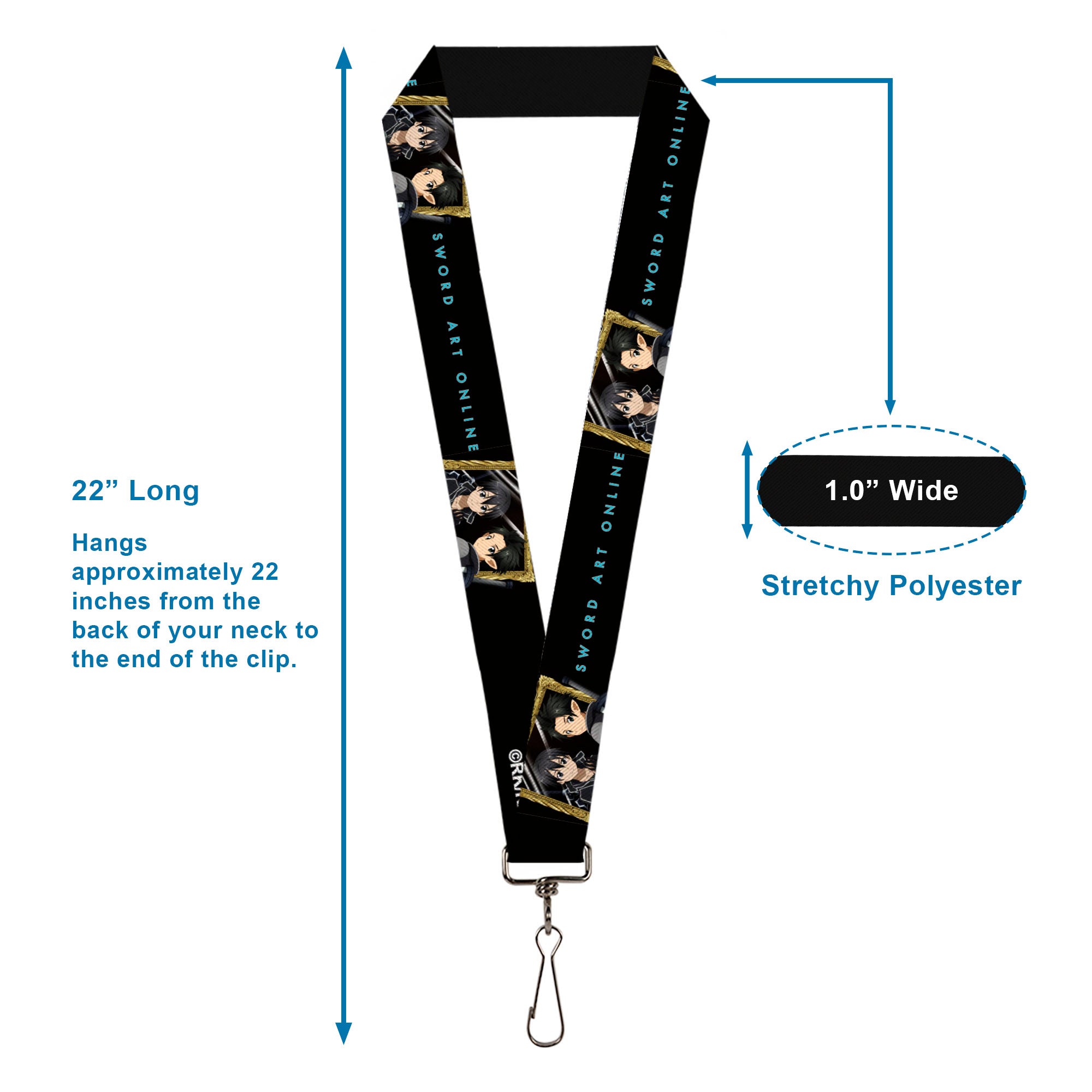 Lanyard - 1.0" - SWORD ART ONLINE Kirito Reflection Poses and Title Logo Black Lanyards Sword Art Online