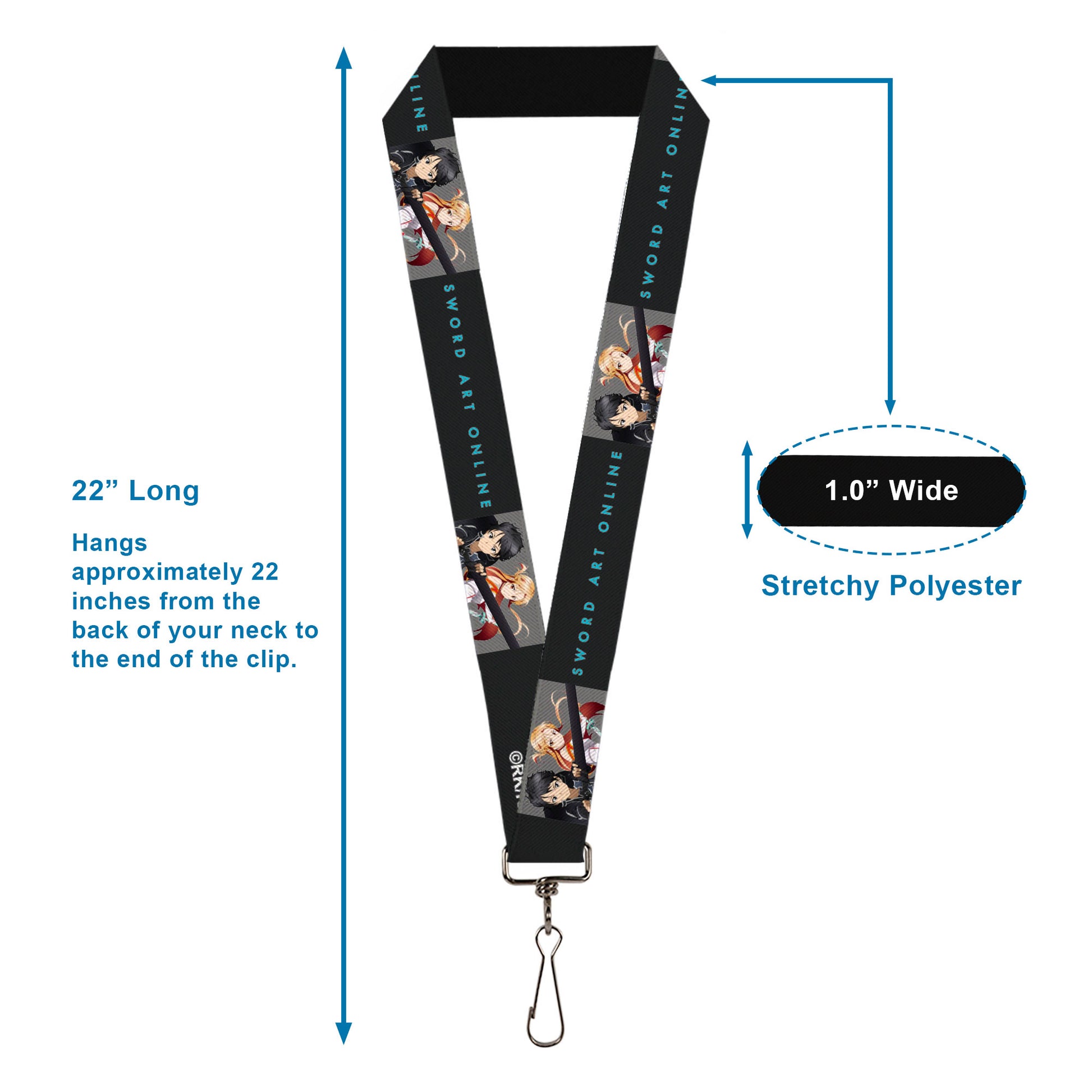 Lanyard - 1.0" - SWORD ART ONLINE Kirito and Asuna Swords Pose and Title Logo Black Lanyards Sword Art Online
