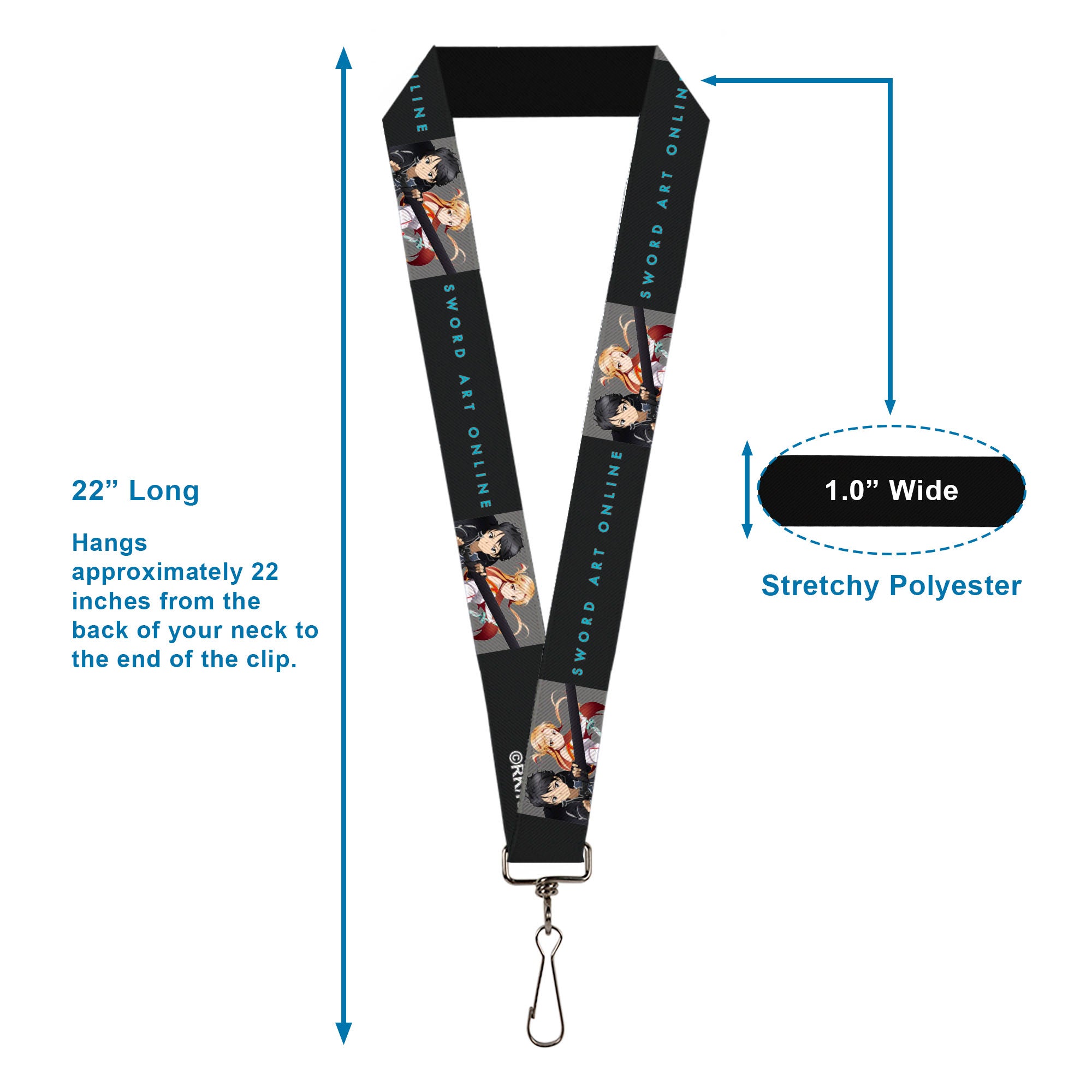 Lanyard - 1.0" - SWORD ART ONLINE Kirito and Asuna Swords Pose and Title Logo Black Lanyards Sword Art Online