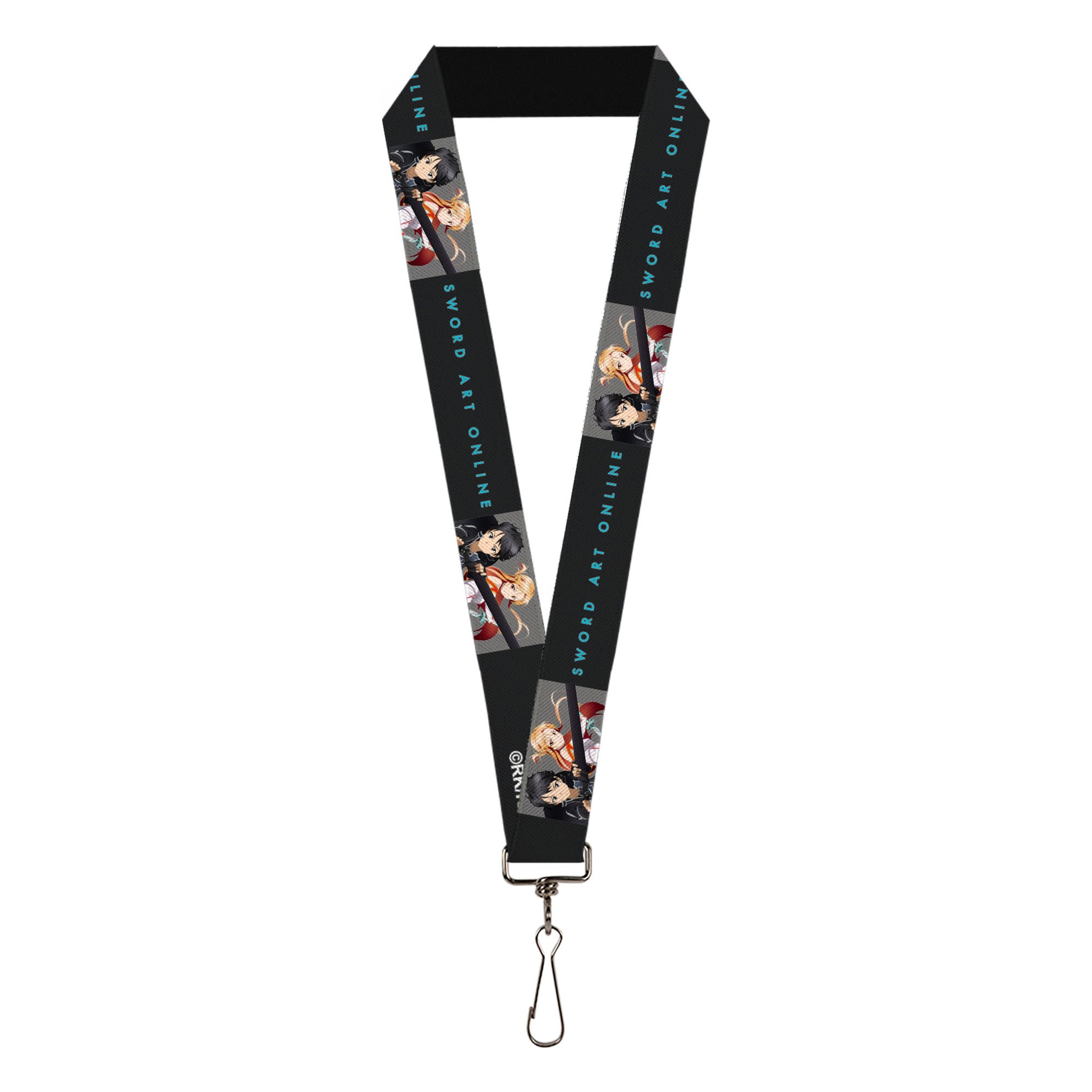 Lanyard - 1.0" - SWORD ART ONLINE Kirito and Asuna Swords Pose and Title Logo Black Lanyards Sword Art Online