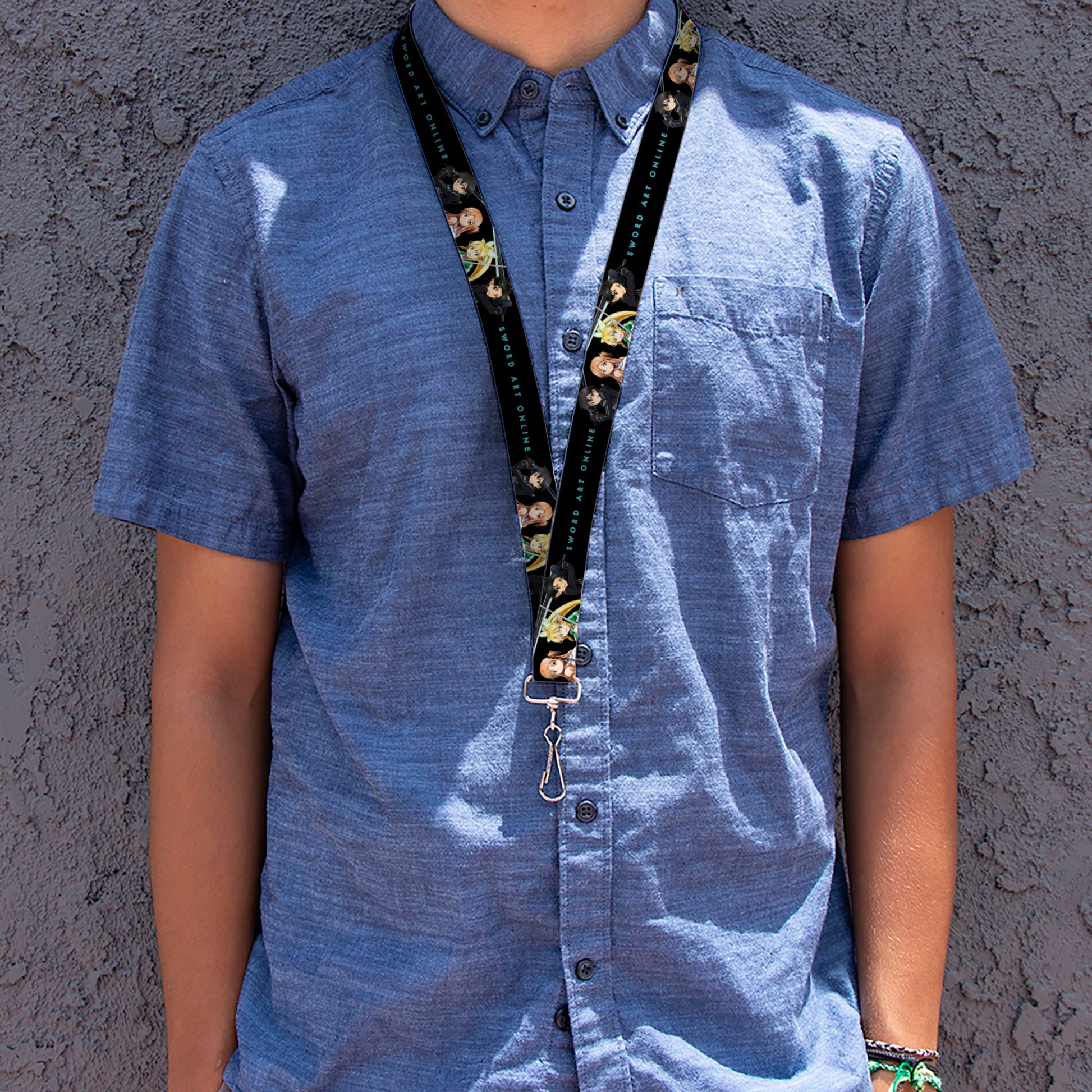 Lanyard - 1.0" - SWORD ART ONLINE Four Character Swords Group Pose and Title Logo Black Lanyards Sword Art Online