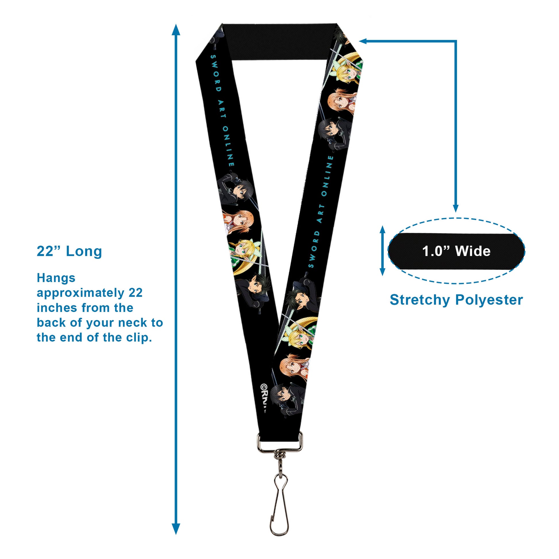 Lanyard - 1.0" - SWORD ART ONLINE Four Character Swords Group Pose and Title Logo Black Lanyards Sword Art Online