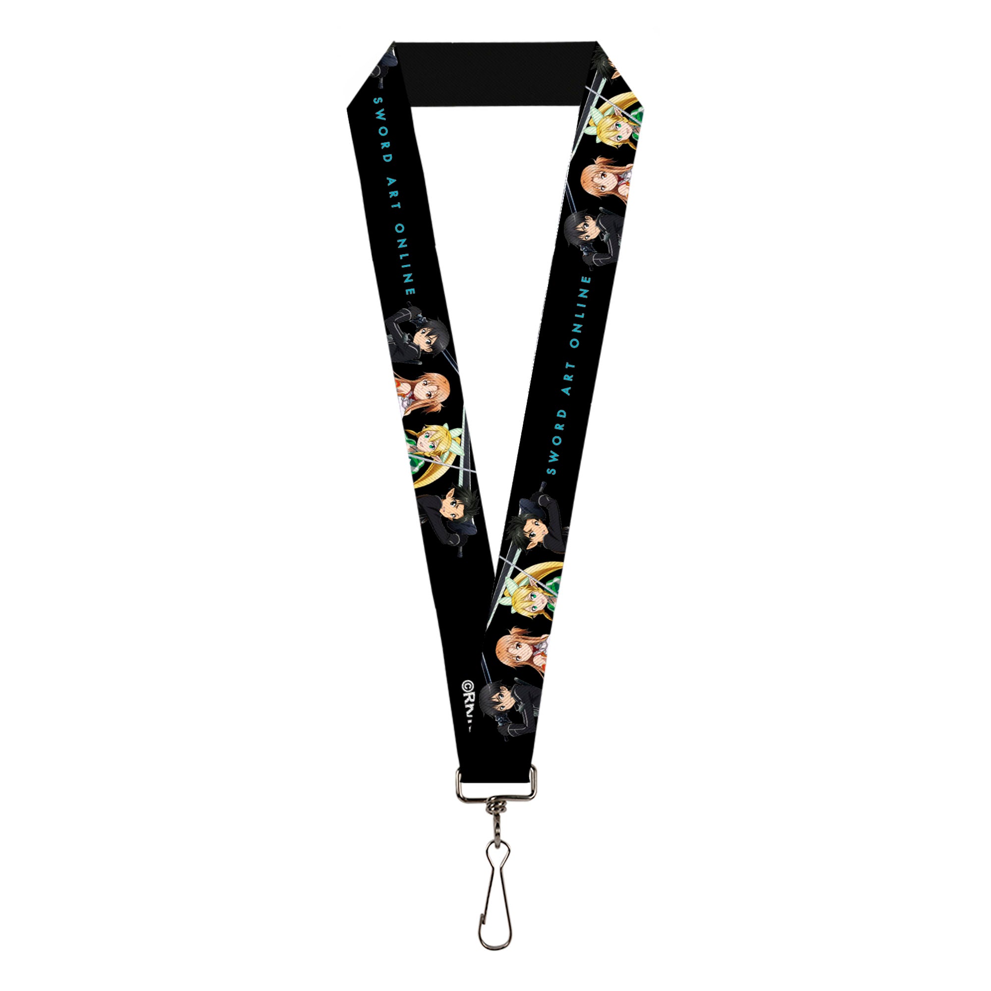 Lanyard - 1.0" - SWORD ART ONLINE Four Character Swords Group Pose and Title Logo Black Lanyards Sword Art Online