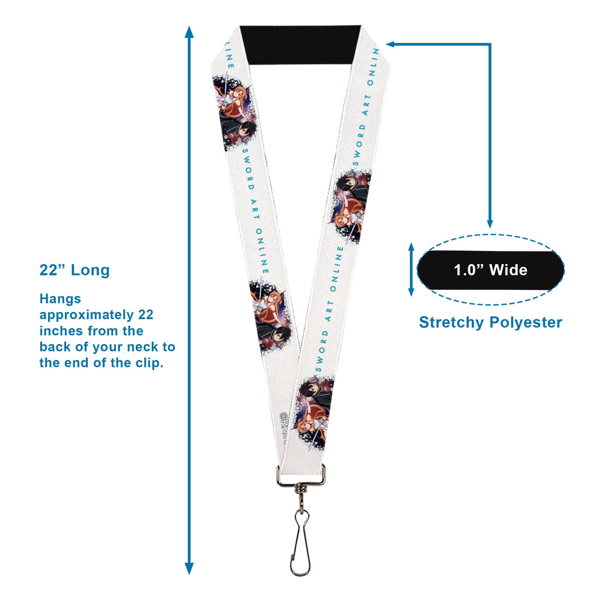 Lanyard - 1.0" - SWORD ART ONLINE Asuna and Kirito Action Pose and Title Logo White Lanyards Sword Art Online