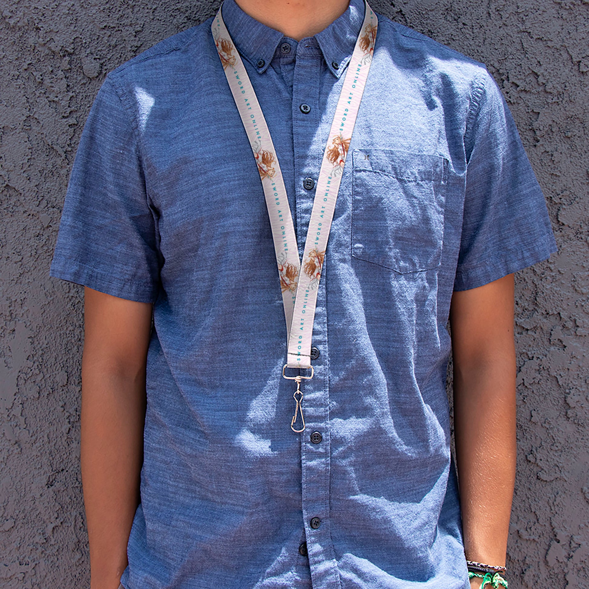 Lanyard - 1.0" - SWORD ART ONLINE Asuna Lambent Light Rapier Pose and Title Logo Pink Lanyards Sword Art Online