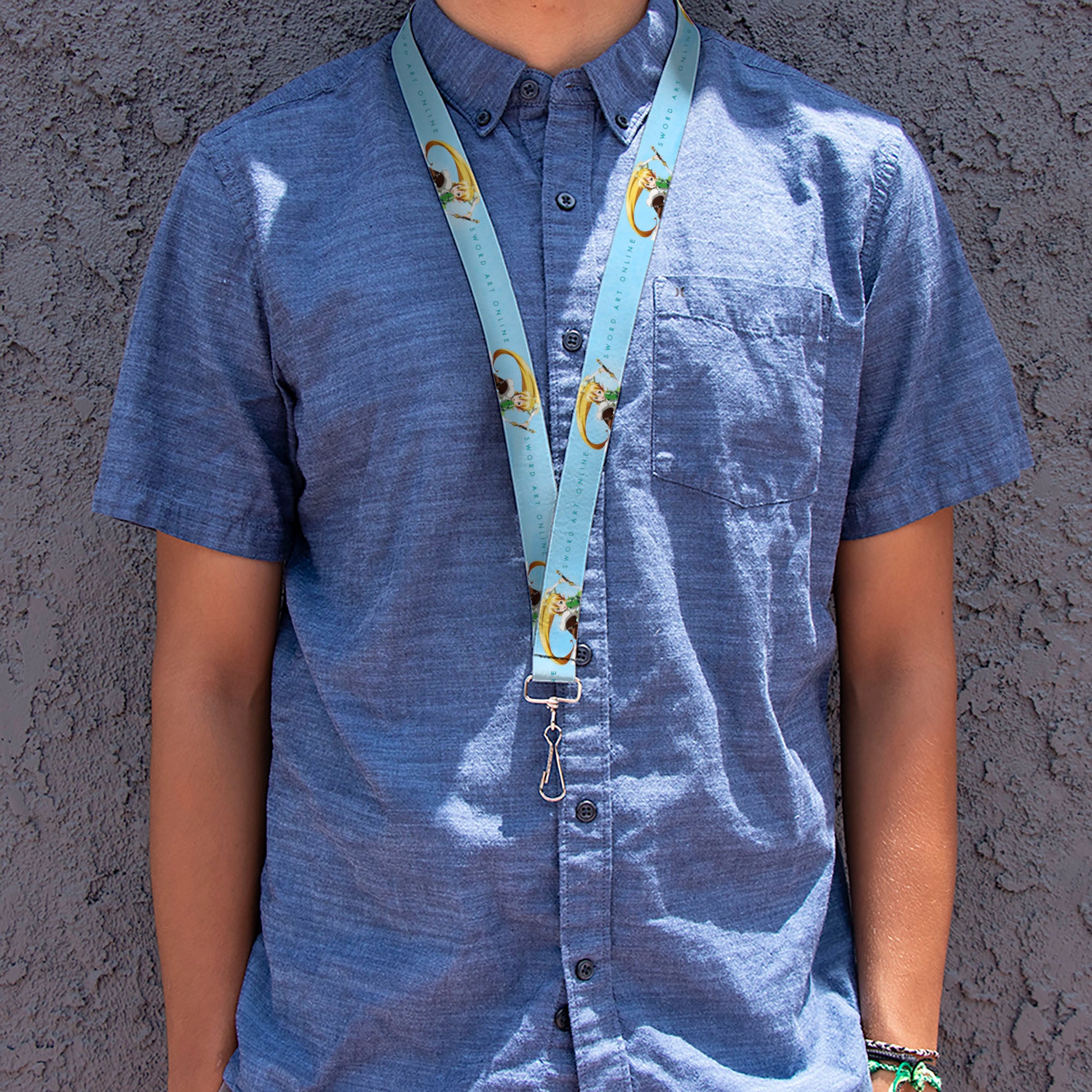 Lanyard - 1.0" - SWORD ART ONLINE Leafa Joyeuse Pose and Title Logo Light Blue Lanyards Sword Art Online