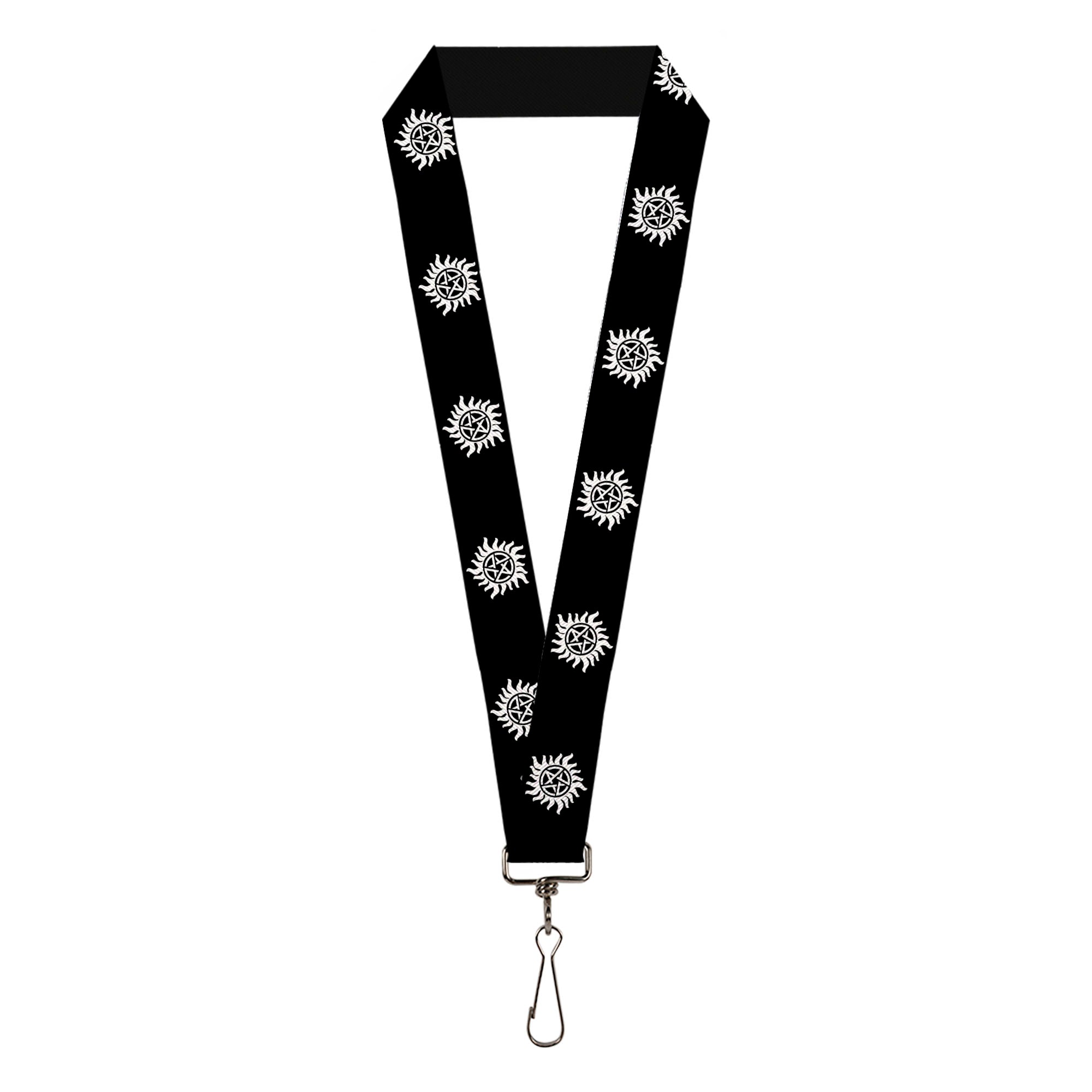 Lanyard - 1.0" - Winchester Pentagram Repeat Black White Lanyards Supernatural