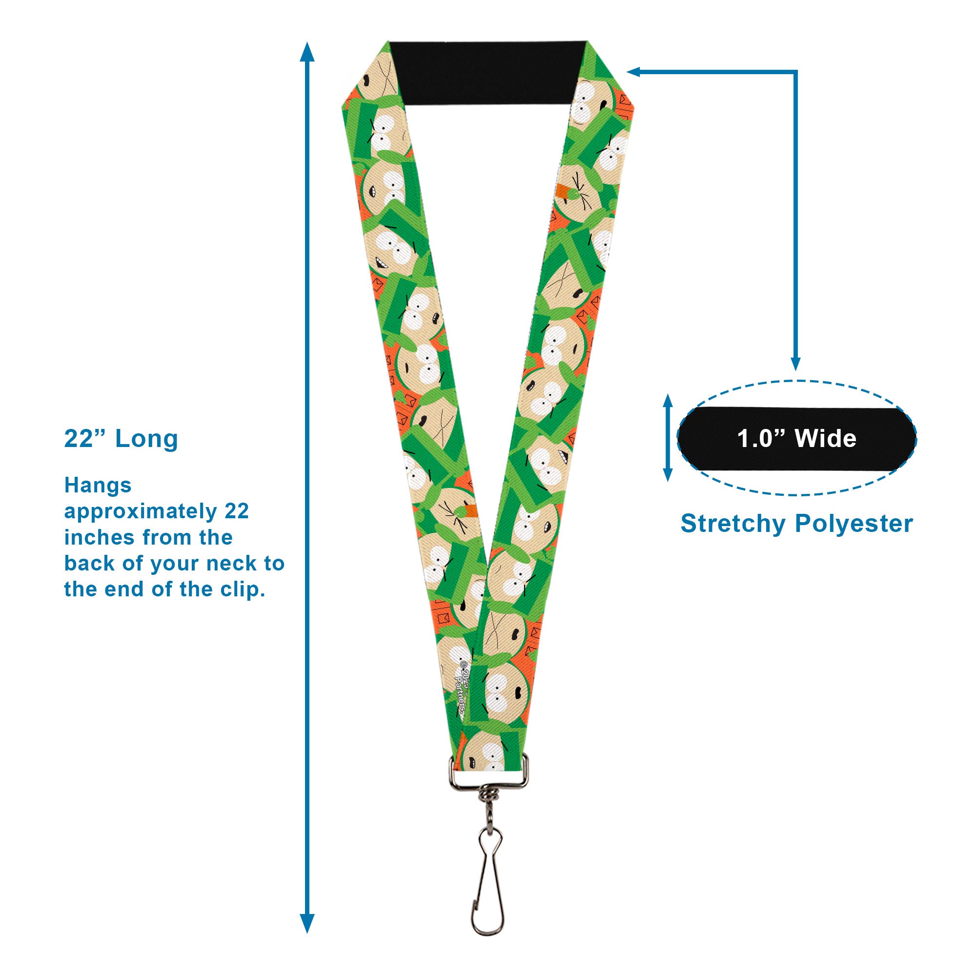 Lanyard - 1.0" - South Park Kyle Expressions Scattered Green Lanyards South Park