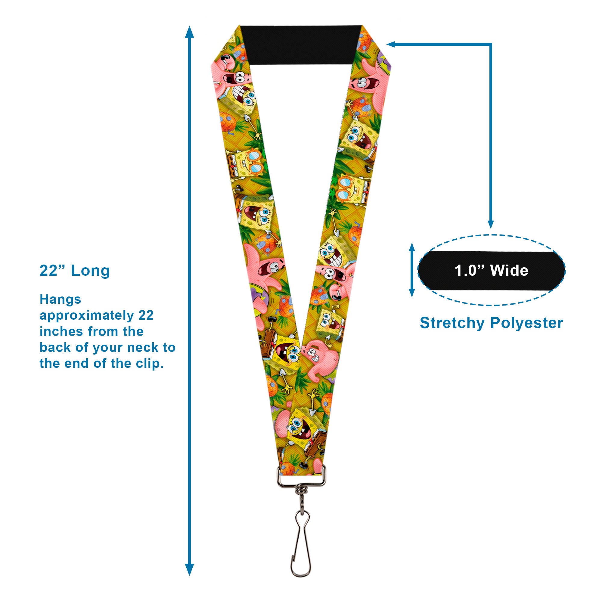 Lanyard - 1.0" - SpongeBob & Patrick Starfish Poses Pineapple Gold Lanyards SpongeBob SquarePants