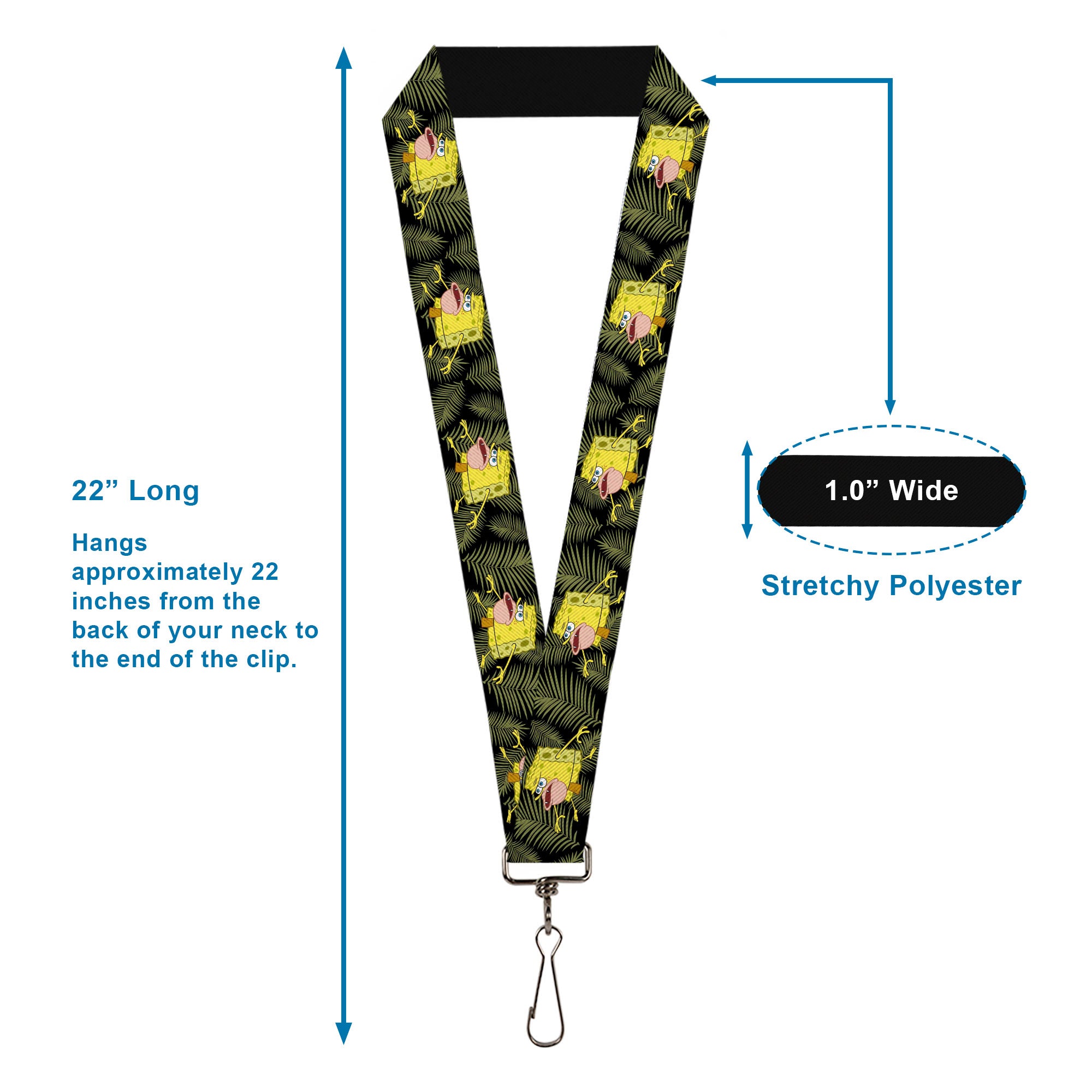 Lanyard - 1.0" - Primitive Sponge Pose/Leaves Black/Green Lanyards SpongeBob SquarePants