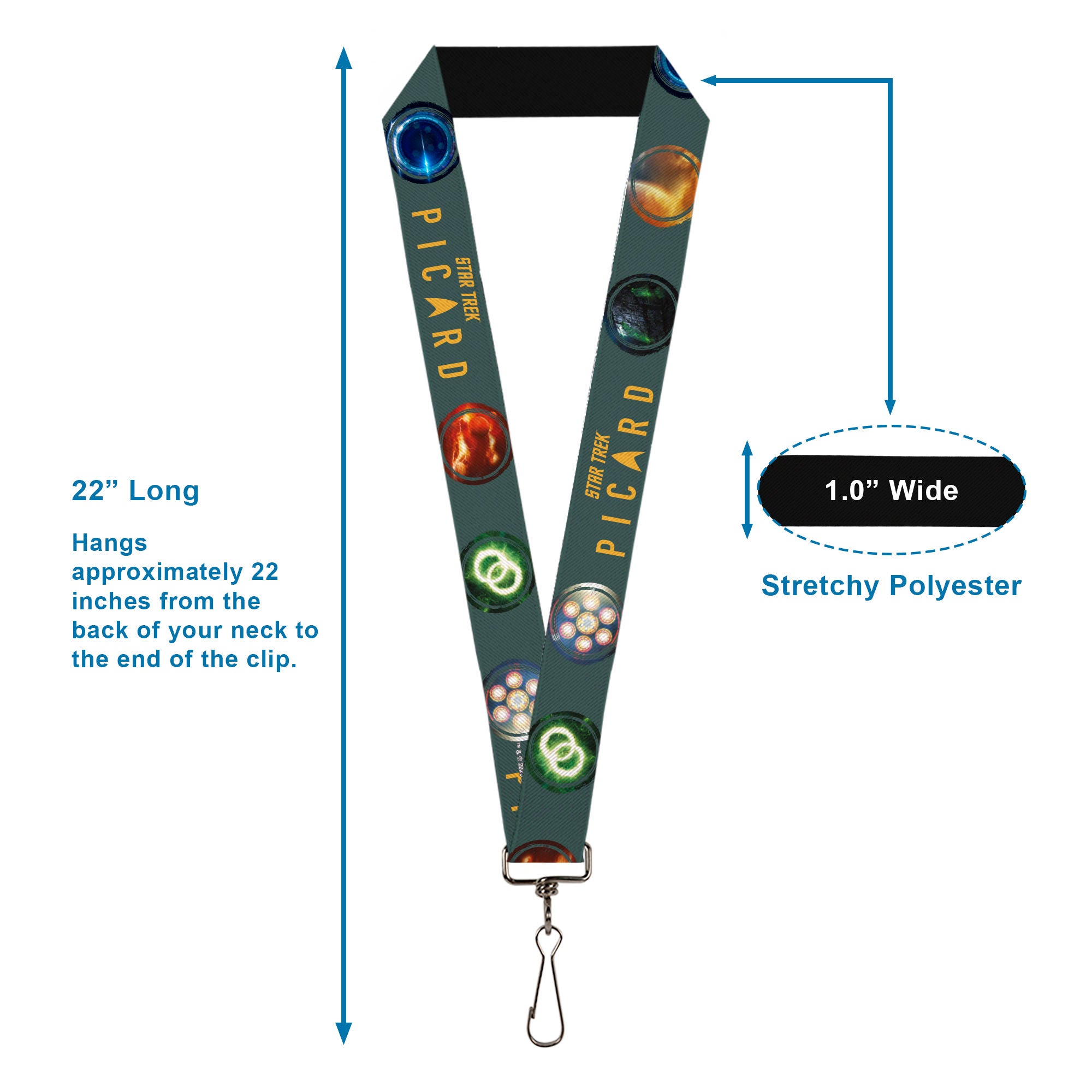 Lanyard - 1.0" - STAR TREK PICARD Title Logo and Icons Gray/Multi Color Lanyards Star Trek