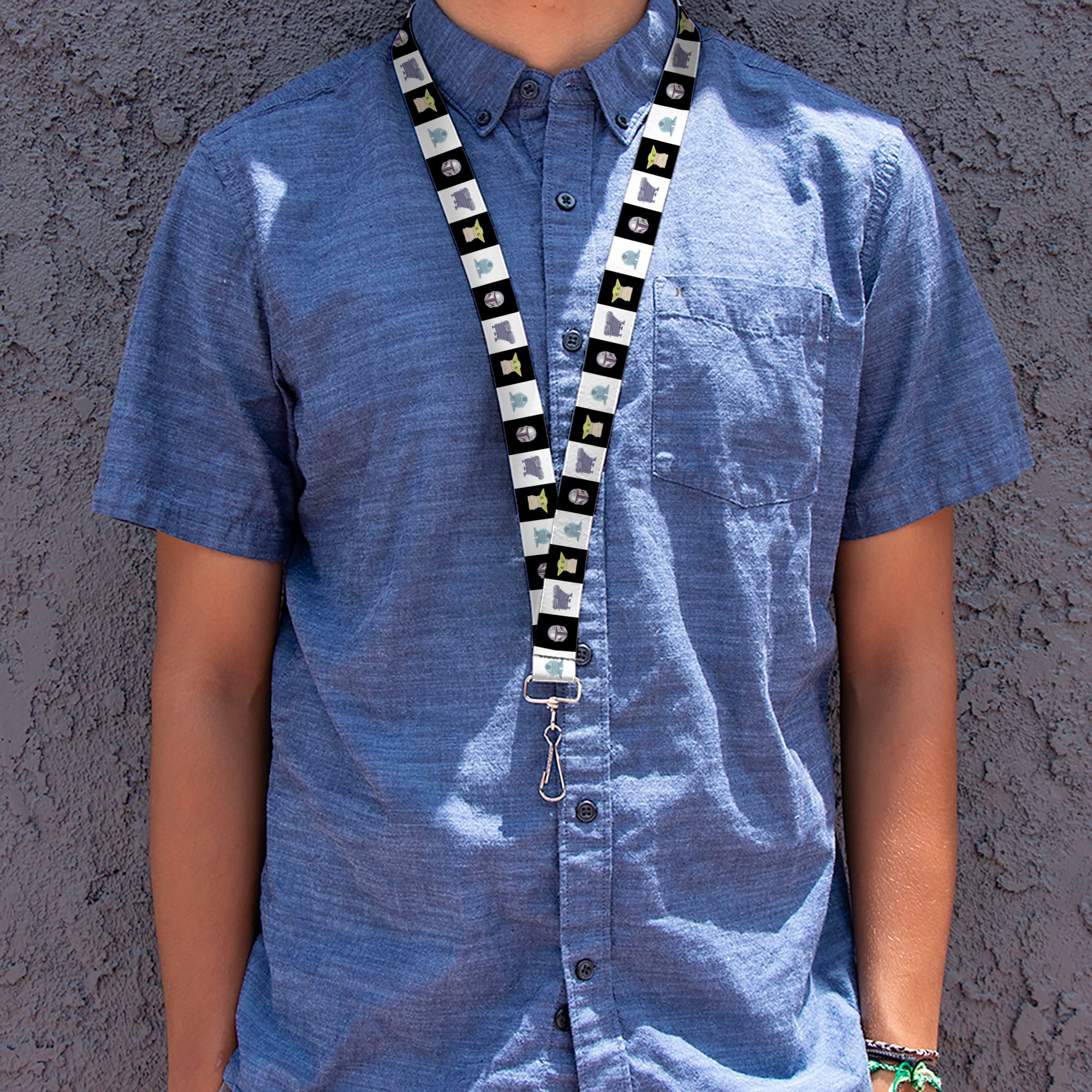 Lanyard - 1.0" - Star Wars Mandalorian Character Pose Blocks Black/White Lanyards Star Wars