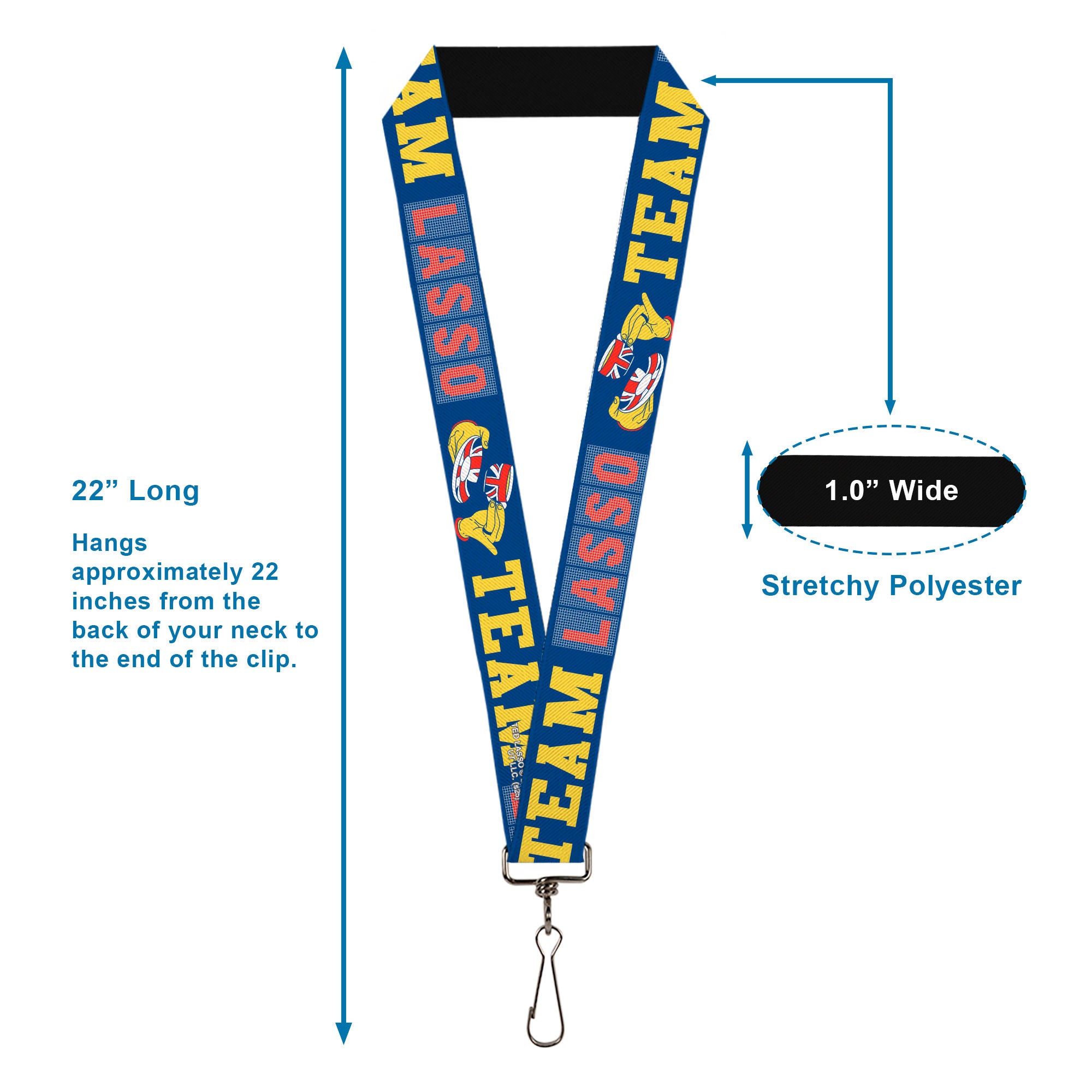 Lanyard - 1.0" - Ted Lasso TEAM LASSO Tea Time Icon Blue Yellow Red Lanyards Ted Lasso