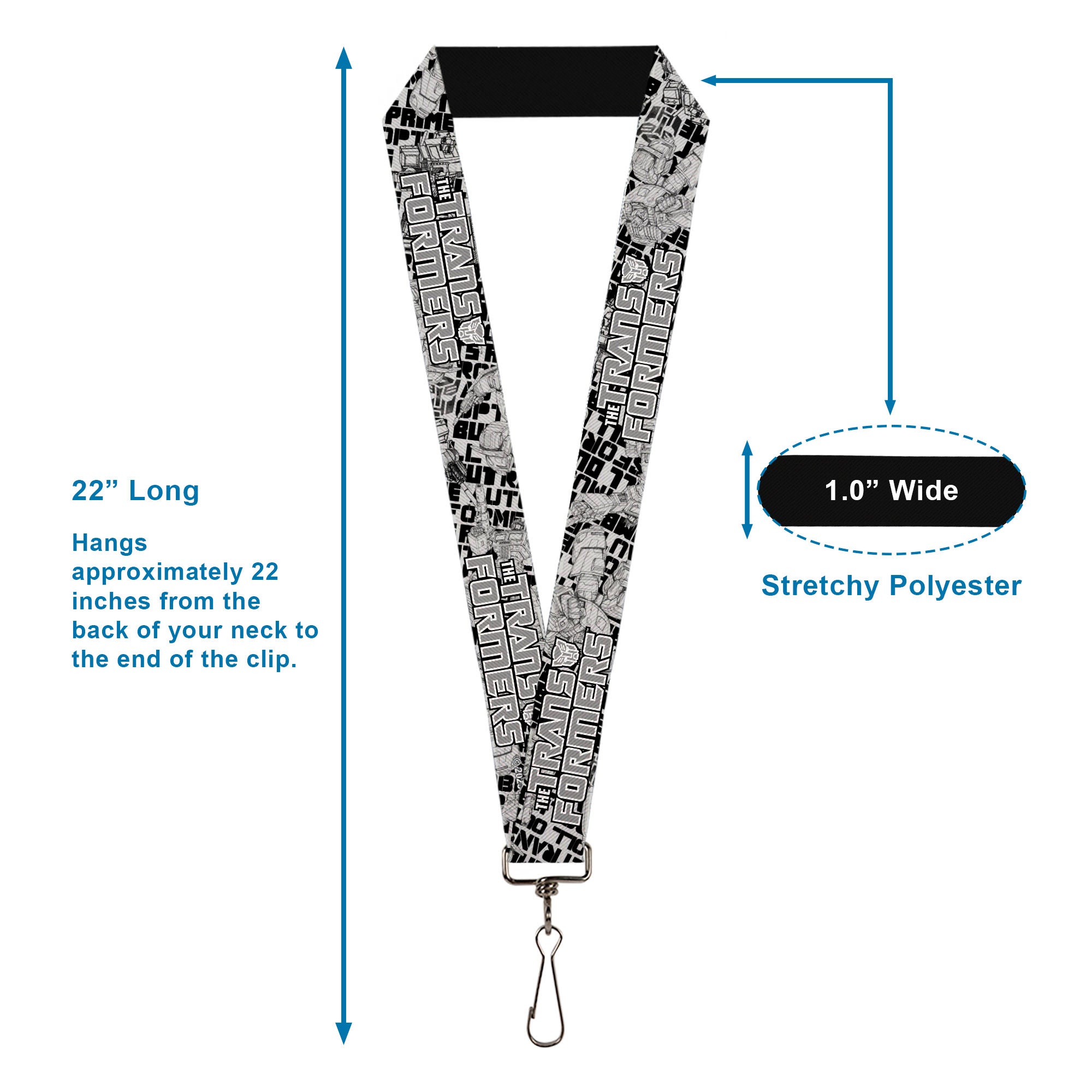 Lanyard - 1.0" - THE TRANSFORMERS Robots and Text Collage White/Black/Gray Lanyards Transformers
