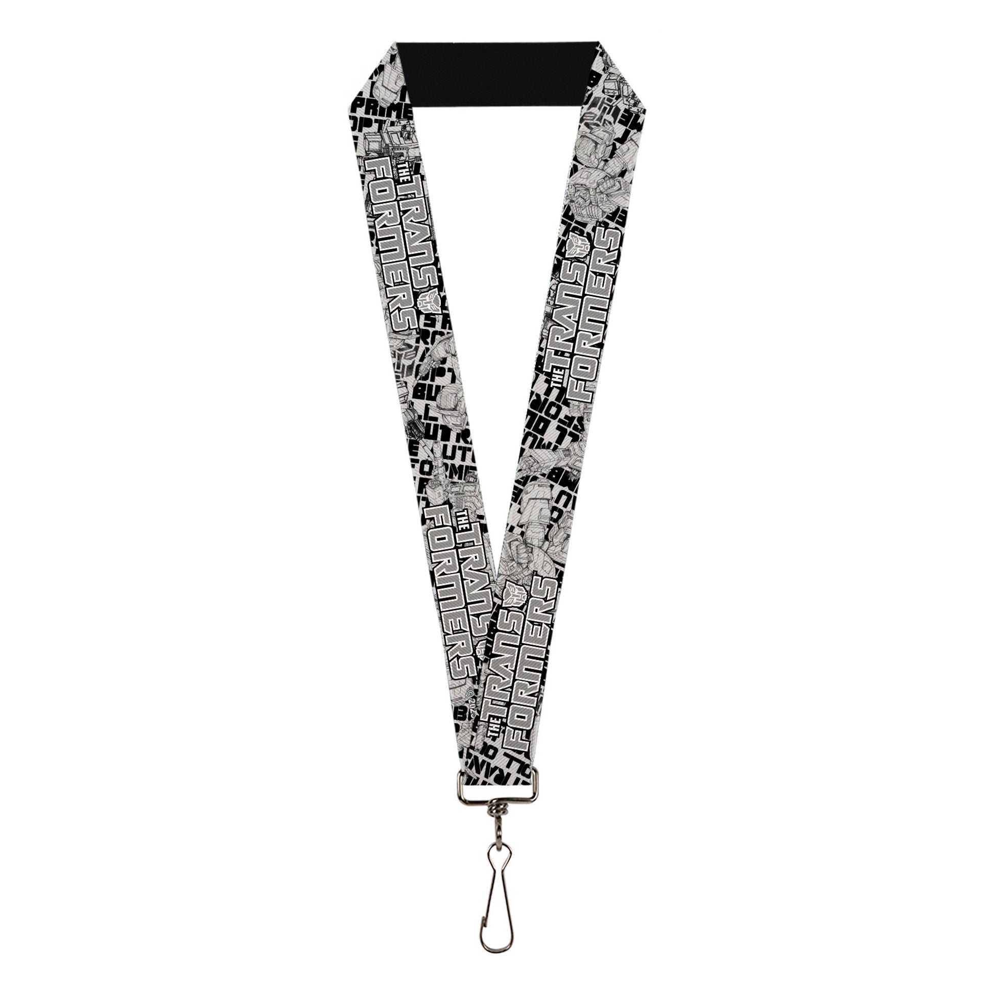 Lanyard - 1.0" - THE TRANSFORMERS Robots and Text Collage White/Black/Gray Lanyards Transformers