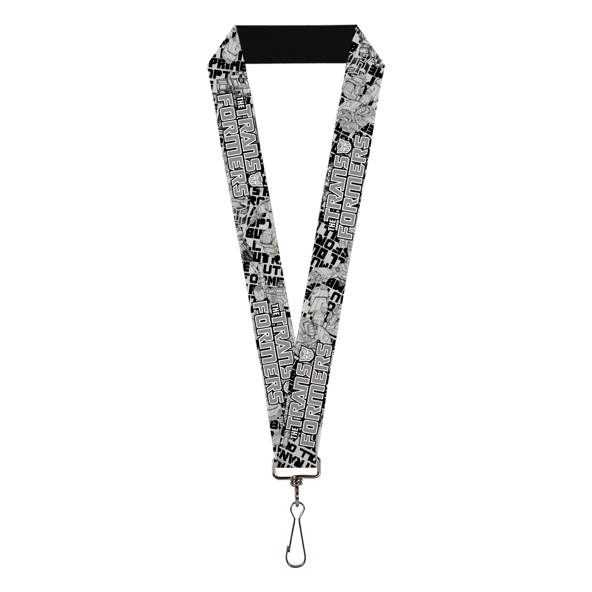 Lanyard - 1.0" - THE TRANSFORMERS Robots and Text Collage White/Black/Gray Lanyards Transformers