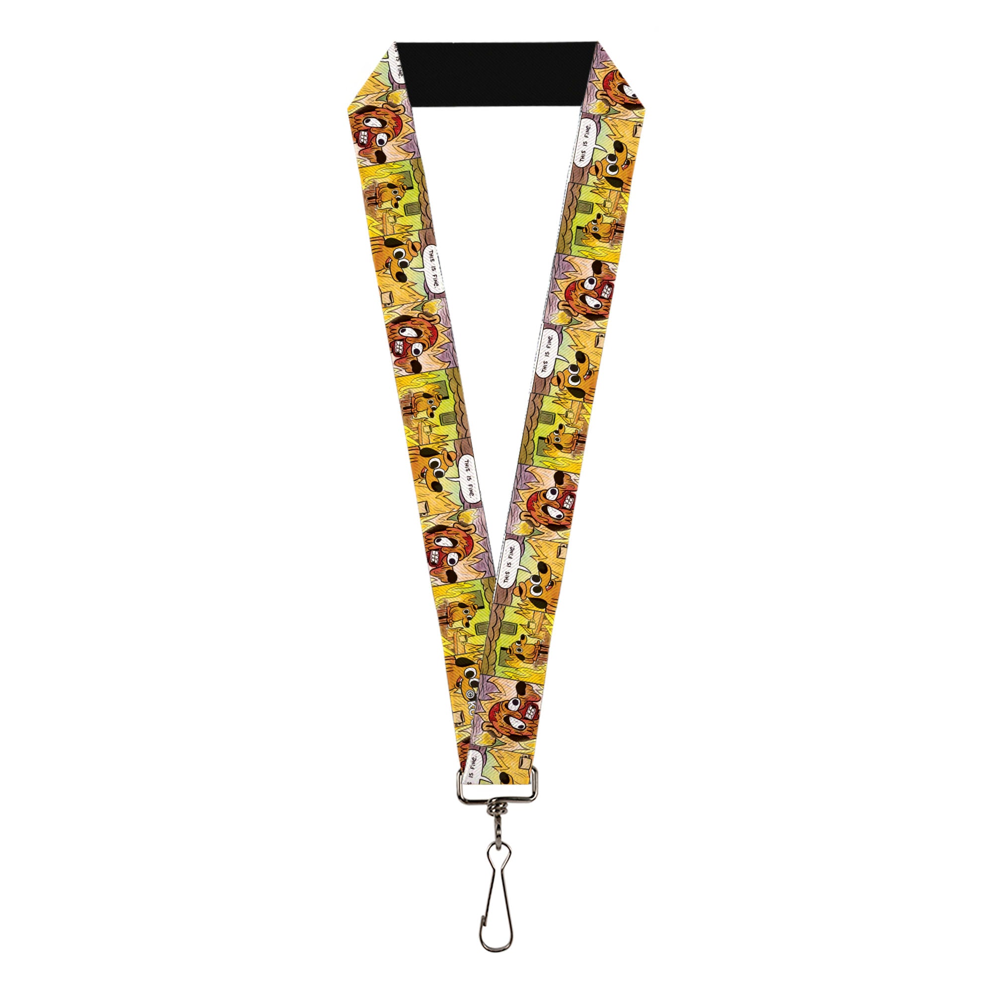 Lanyard - 1.0" - THIS IS FINE Question Hound Cafe Fire Comic Strip Blocks Lanyards This is Fine