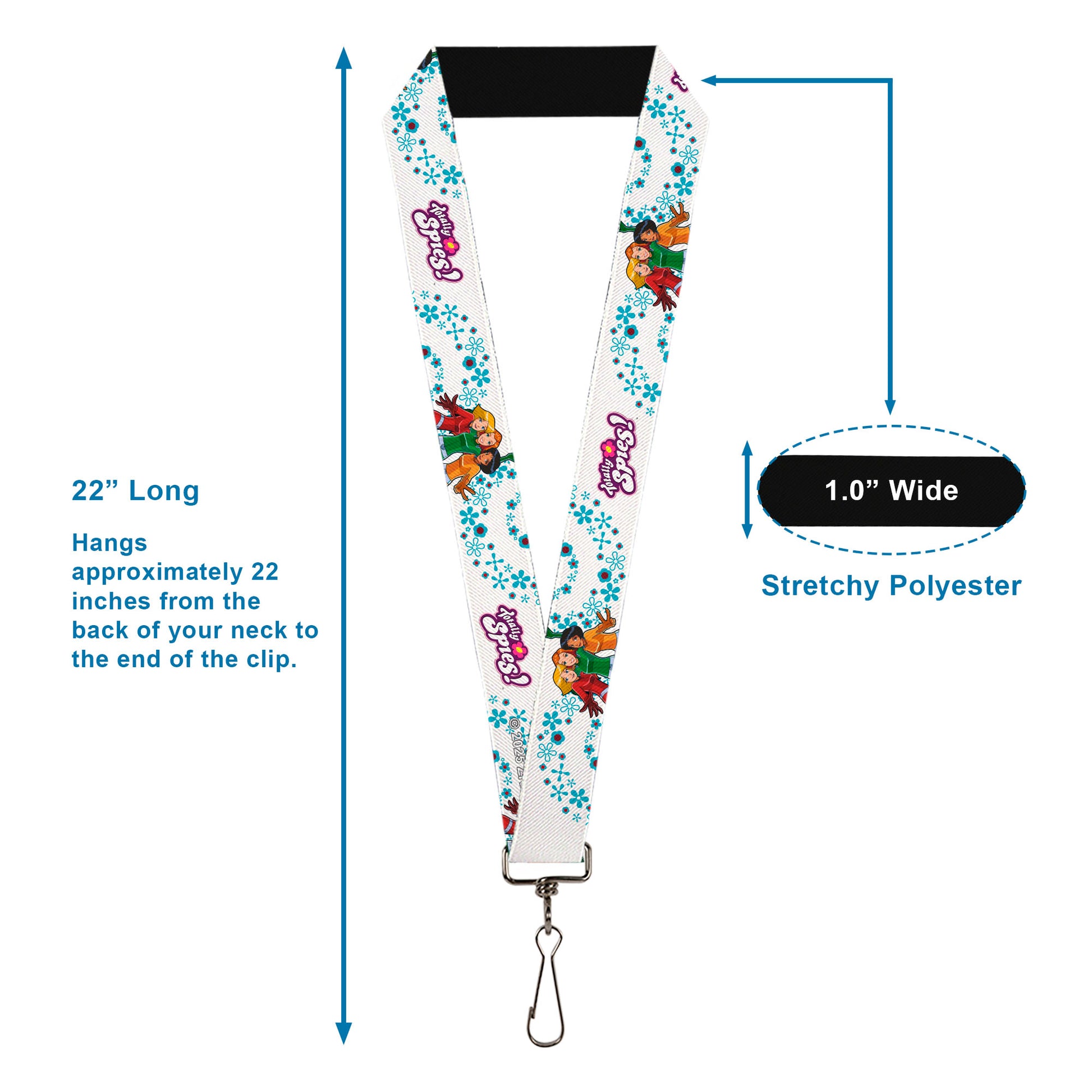 Lanyard - 1.0" - TOTALLY SPIES Group Pose and Flowers White/Blues Lanyards Totally Spies!