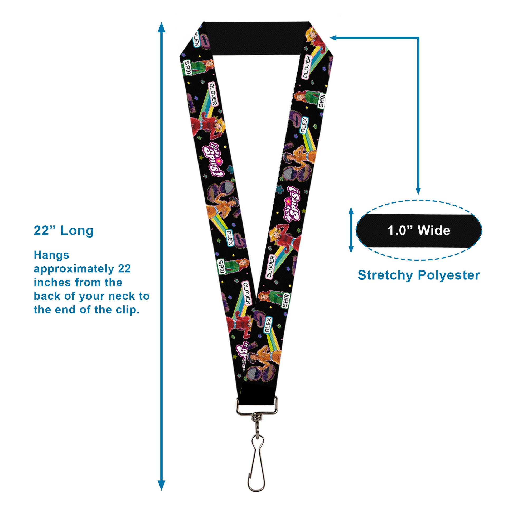 Lanyard - 1.0" - TOTALLY SPIES Action Poses and Title Logo Black/Multi Color Lanyards Totally Spies!