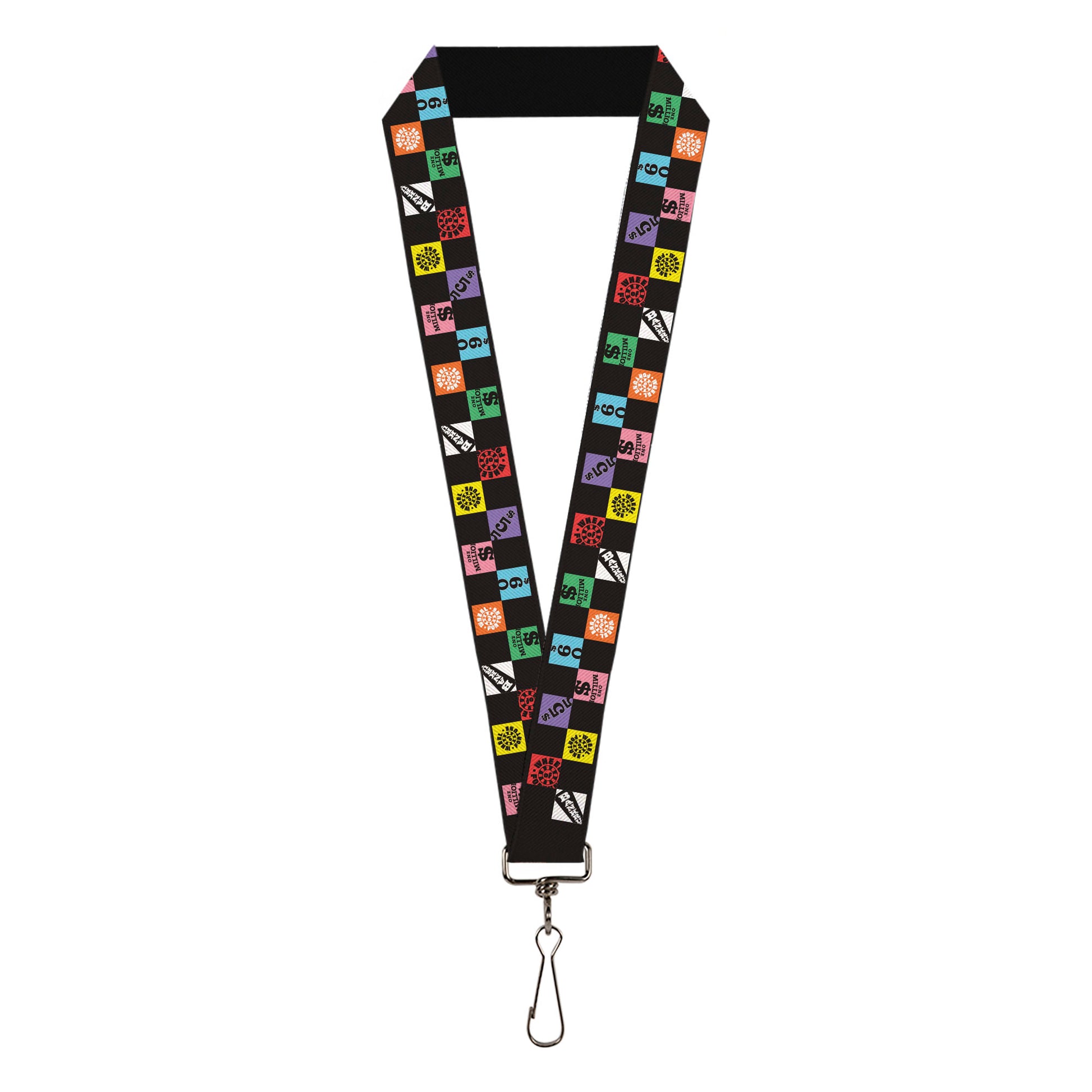Lanyard - 1.0" - WHEEL OF FORTUNE Checker Icons Black/Multi Color Lanyards Wheel of Fortune