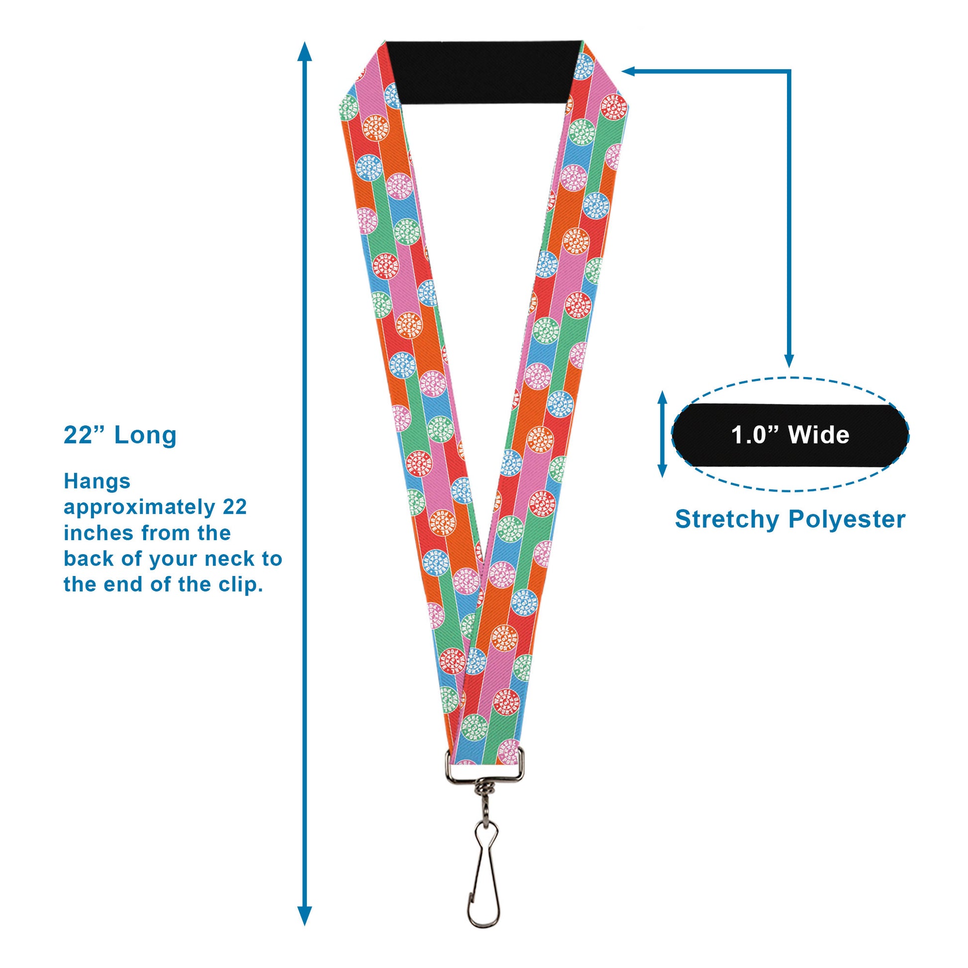 Lanyard - 1.0" - WHEEL OF FORTUNE Wheels Collage Multi Color Lanyards Wheel of Fortune