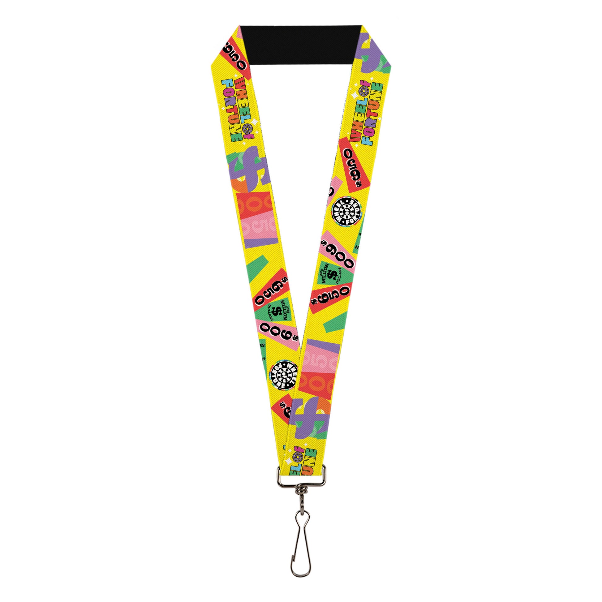 Lanyard - 1.0" - WHEEL OF FORTUNE Test and Wedge Collage Yellow/Multi Color Lanyards Wheel of Fortune
