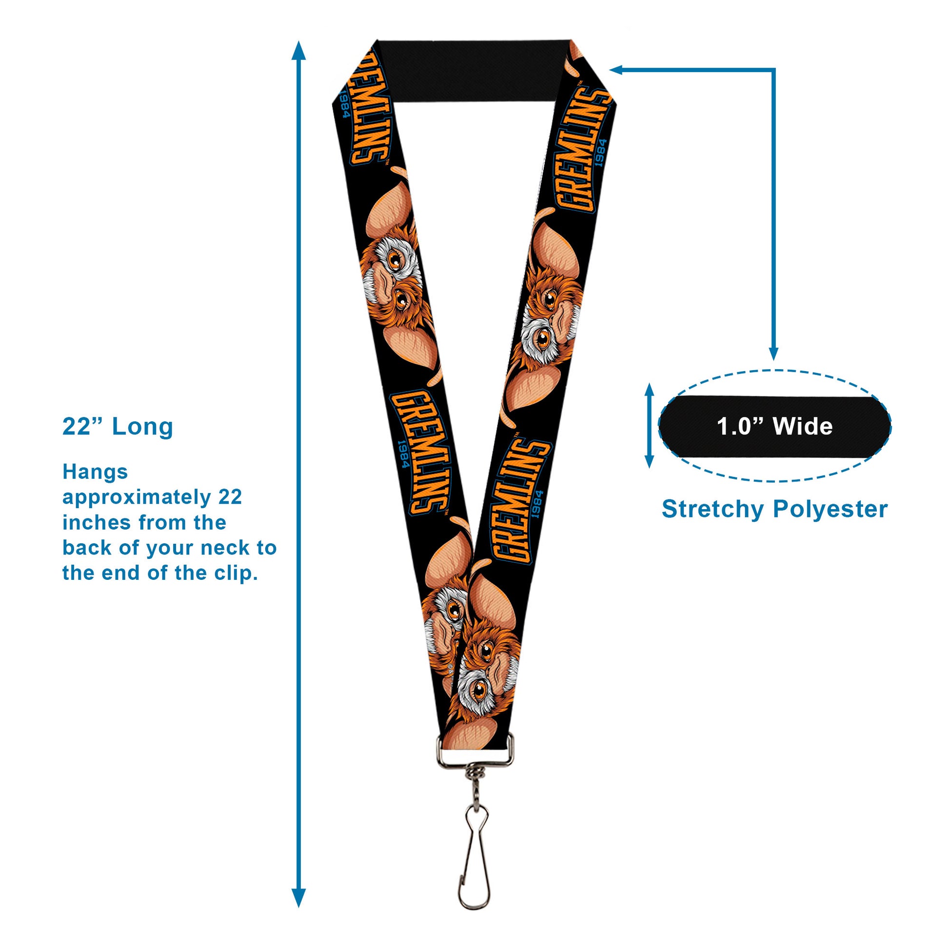 Lanyard - 1.0" - GREMLINS 1984 Gizmo Face Close-Up Black Lanyards Gremlins