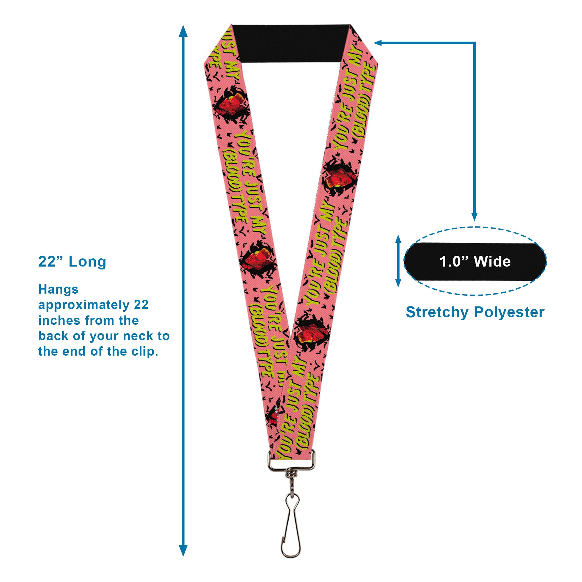 Lanyard - 1.0" - The Lost Boys David Heart Icon YOU'RE JUST MY (BLOOD) TYPE Pink/Yellow Lanyards The Lost Boys