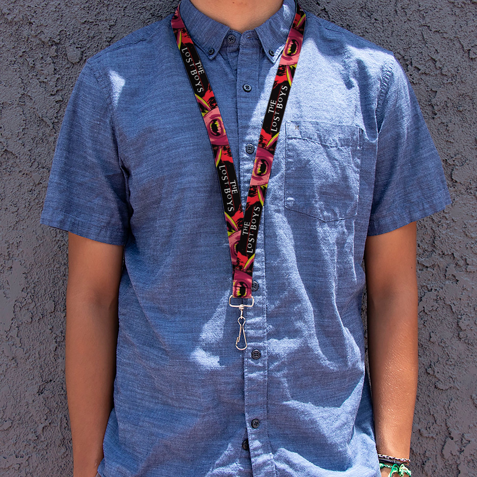 Lanyard - 1.0" - THE LOST BOYS Teeth Fangs Pose Title Logo Black/Reds/Yellows Lanyards The Lost Boys