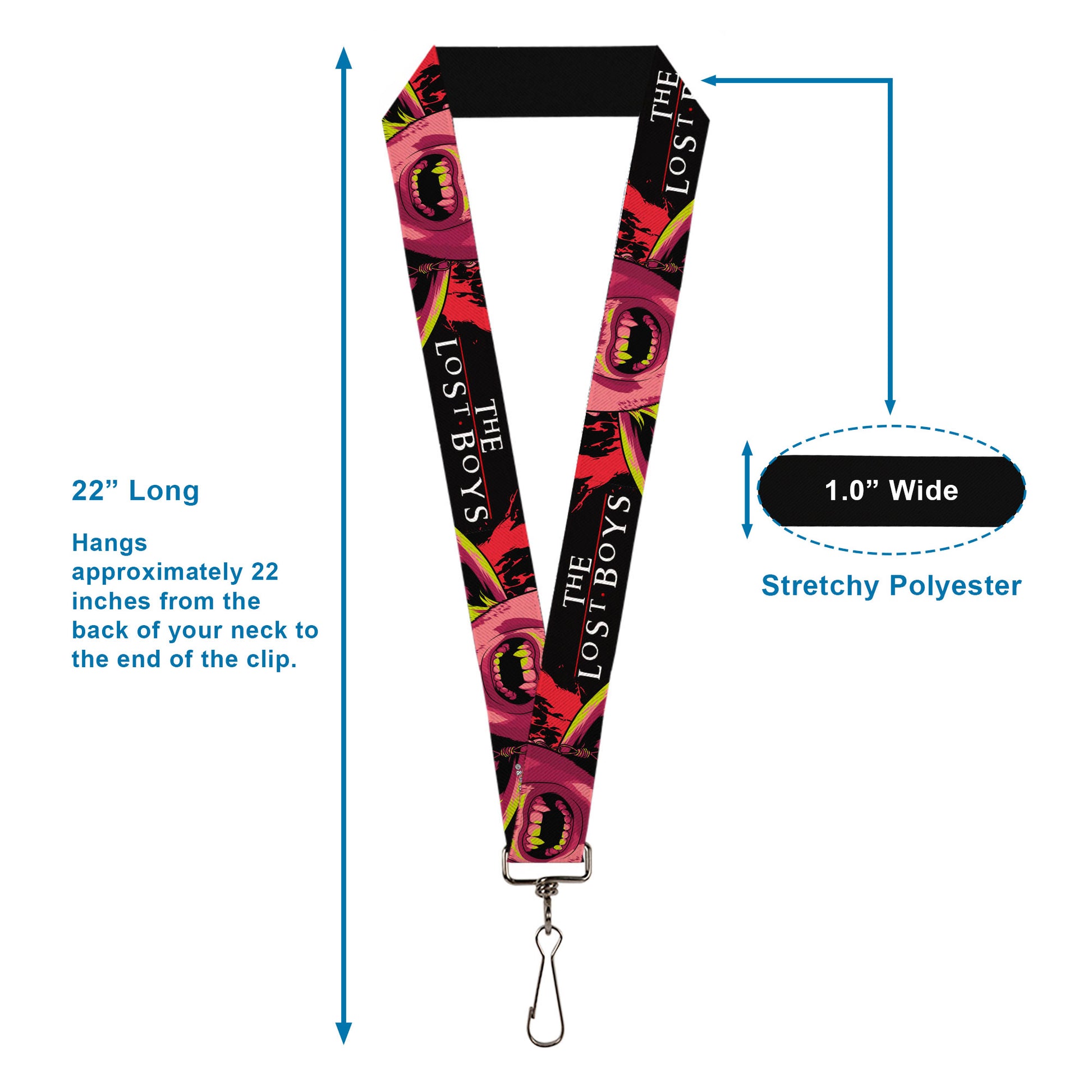 Lanyard - 1.0" - THE LOST BOYS Teeth Fangs Pose Title Logo Black/Reds/Yellows Lanyards The Lost Boys