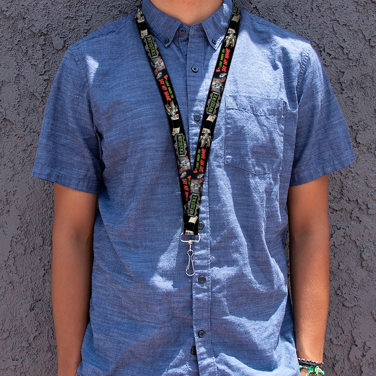 Lanyard - 1.0" - BEETLEJUICE I LOVE WHEN YOU SAY MY NAME Poses and Sandworm Black Lanyards Beetlejuice