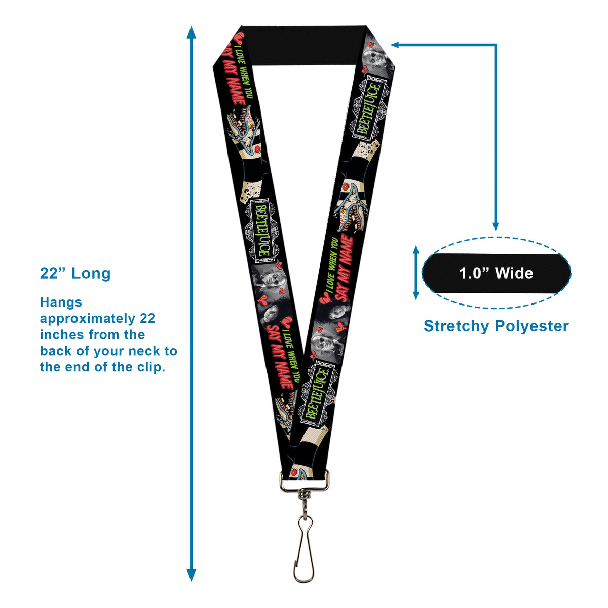 Lanyard - 1.0" - BEETLEJUICE I LOVE WHEN YOU SAY MY NAME Poses and Sandworm Black Lanyards Beetlejuice
