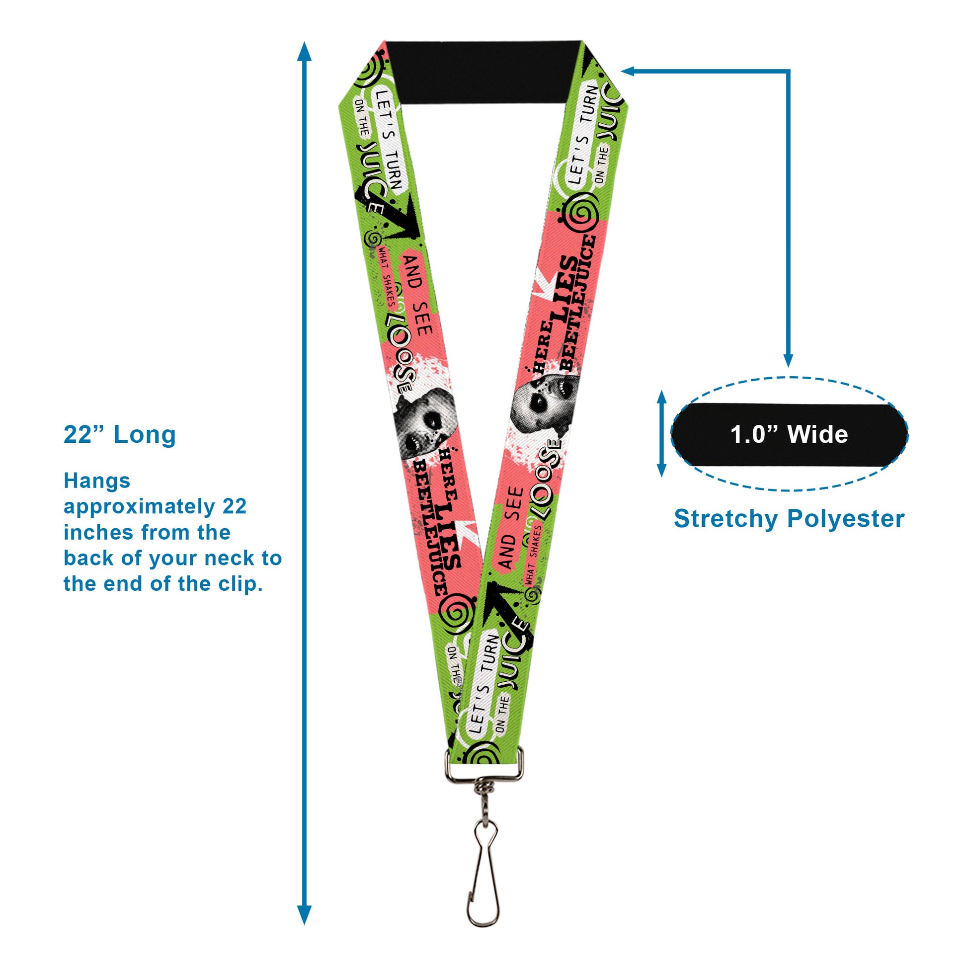 Lanyard - 1.0" - BEETLEJUICE Face and Quotes Collage Pink/Green/Black Lanyards Beetlejuice