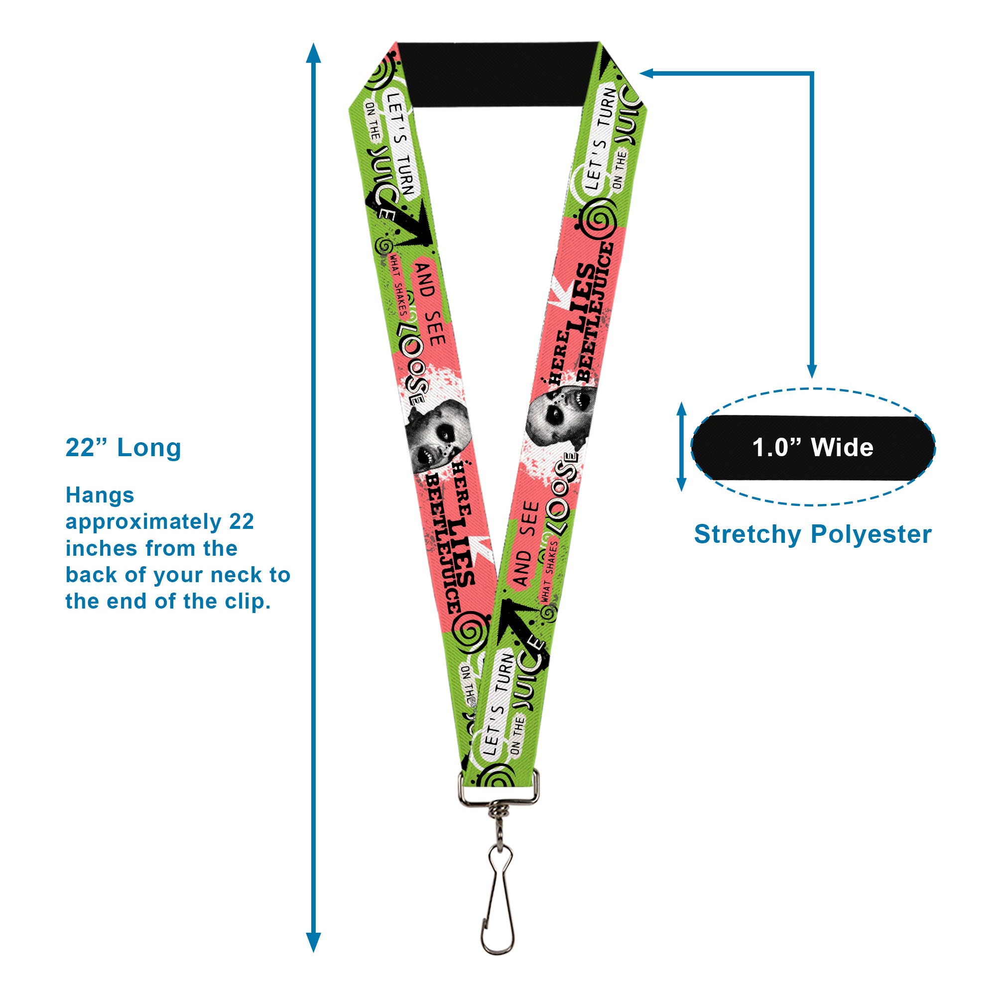 Lanyard - 1.0" - BEETLEJUICE Face and Quotes Collage Pink/Green/Black Lanyards Beetlejuice
