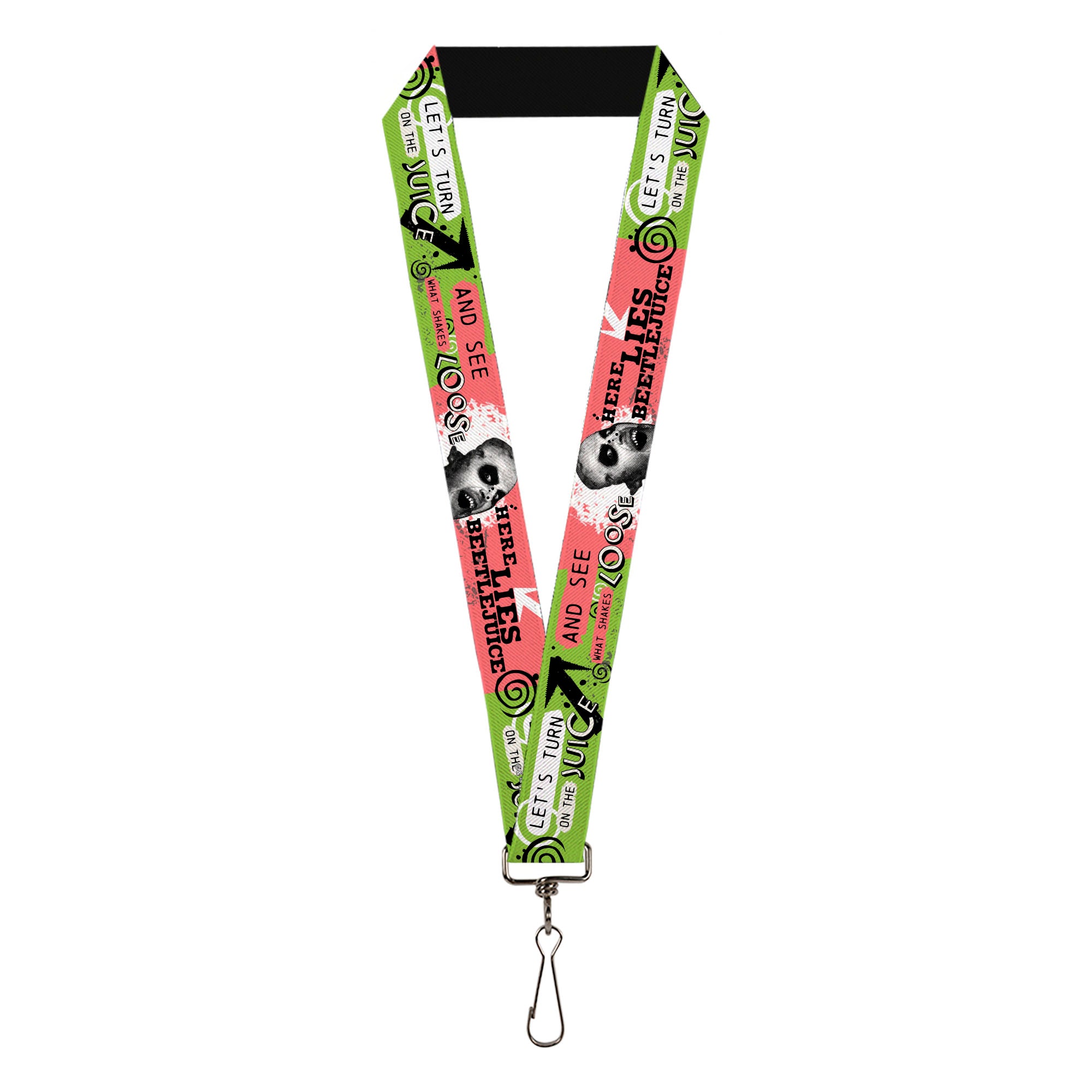 Lanyard - 1.0" - BEETLEJUICE Face and Quotes Collage Pink/Green/Black Lanyards Beetlejuice