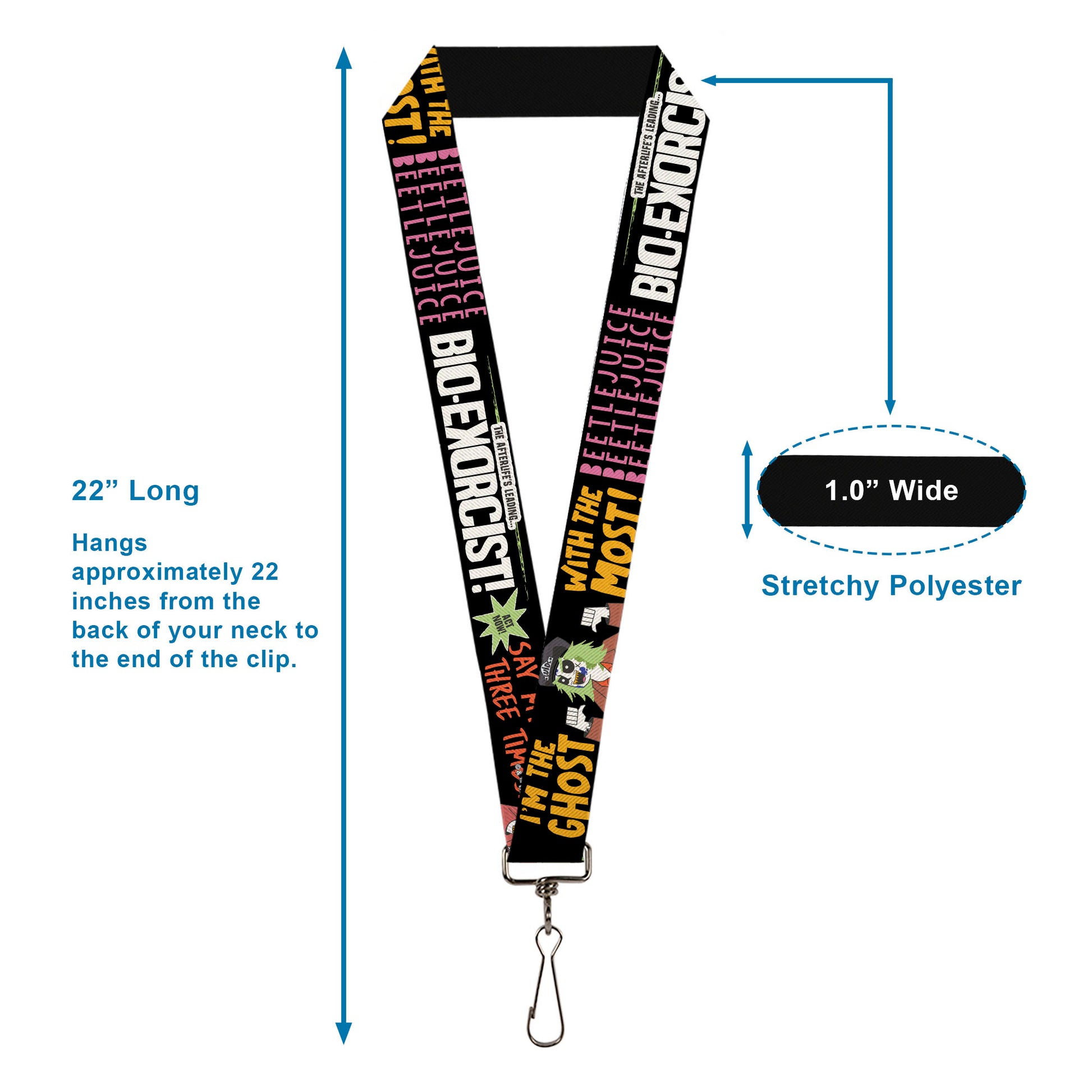 Lanyard - 1.0" - BEETLEJUICE Cartoon Quotes and Scene Black/Multi Color Lanyards Beetlejuice