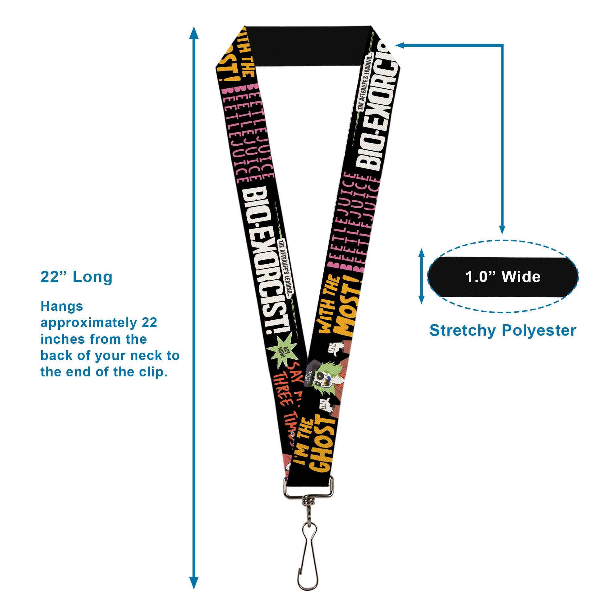 Lanyard - 1.0" - BEETLEJUICE Cartoon Quotes and Scene Black/Multi Color Lanyards Beetlejuice