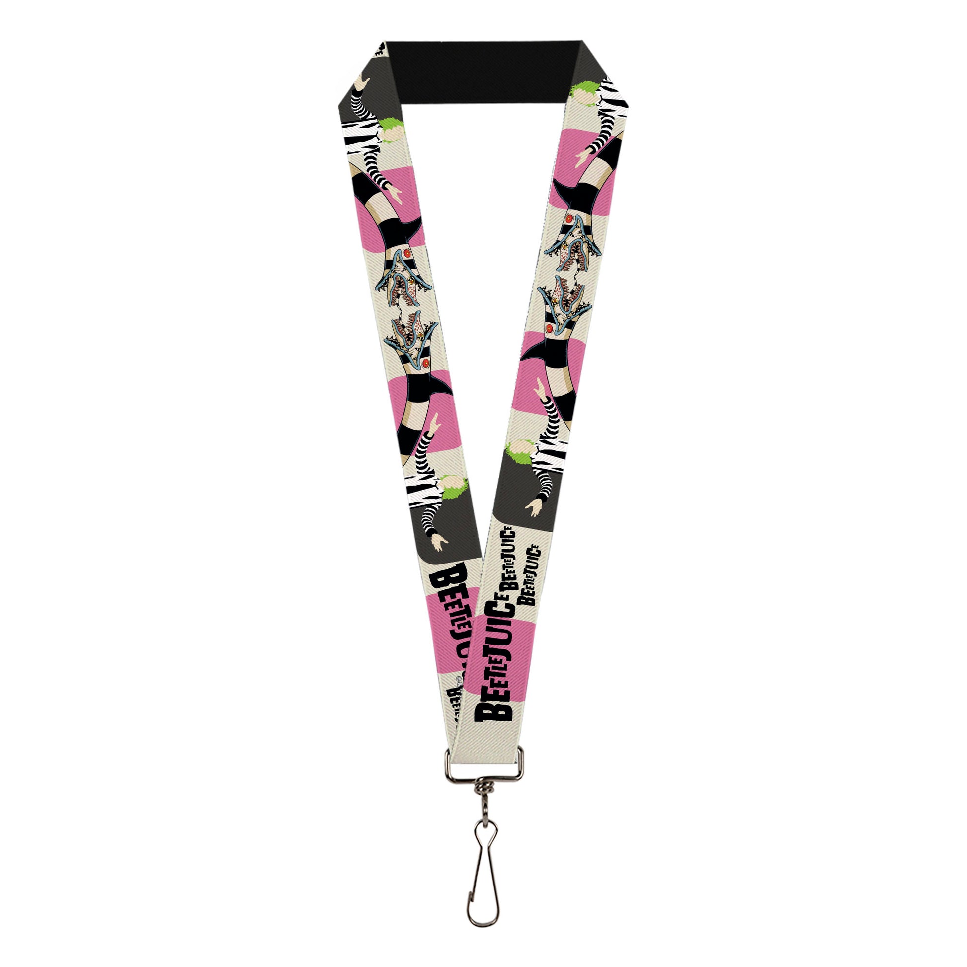 Lanyard - 1.0" - BEETLEJUICE Pose and Sandworm Stripe White/Pink/Gray Lanyards Beetlejuice