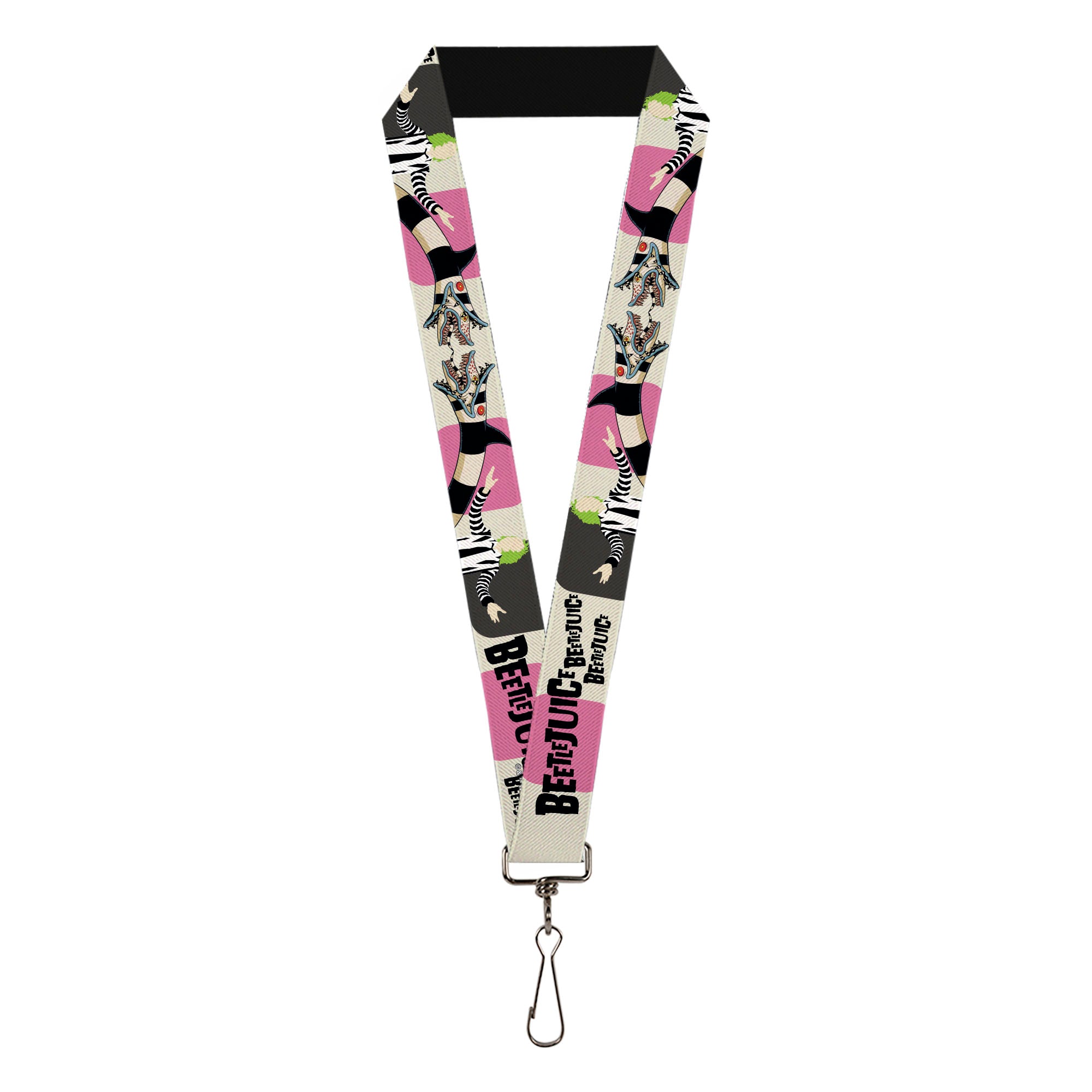 Lanyard - 1.0" - BEETLEJUICE Pose and Sandworm Stripe White/Pink/Gray Lanyards Beetlejuice