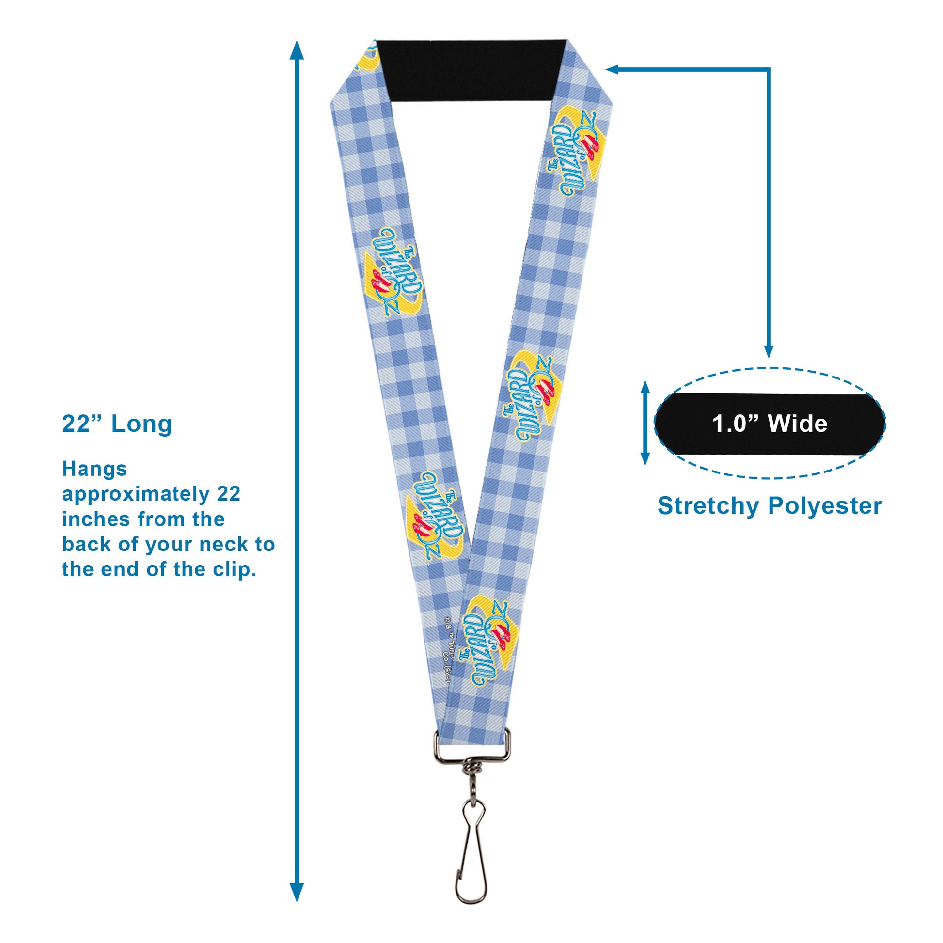Lanyard - 1.0" - THE WIZARD OF OZ Logo Gingham Checker Blues Lanyards The Wizard of Oz