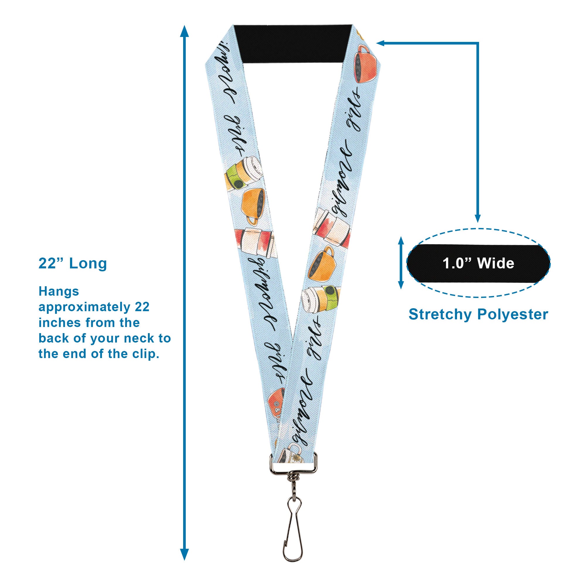 Lanyard - 1.0" - GILMORE GIRLS Luke's Coffee Shop Icons and Script Blue Lanyards Gilmore Girls
