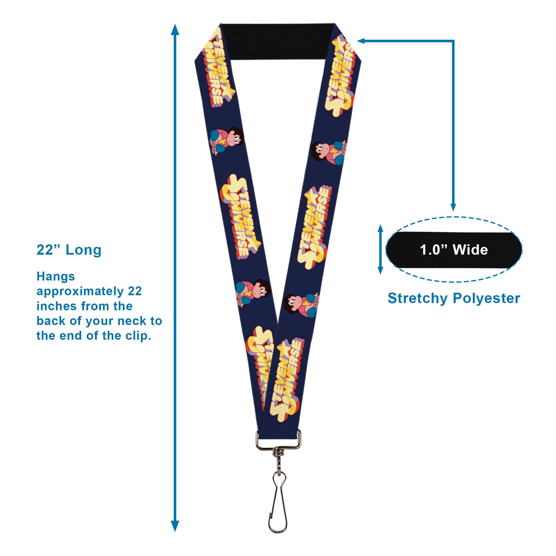 Lanyard - 1.0" - STEVEN UNIVERSE Sitting Pose and Title Logo Navy Blue Lanyards Steven Universe