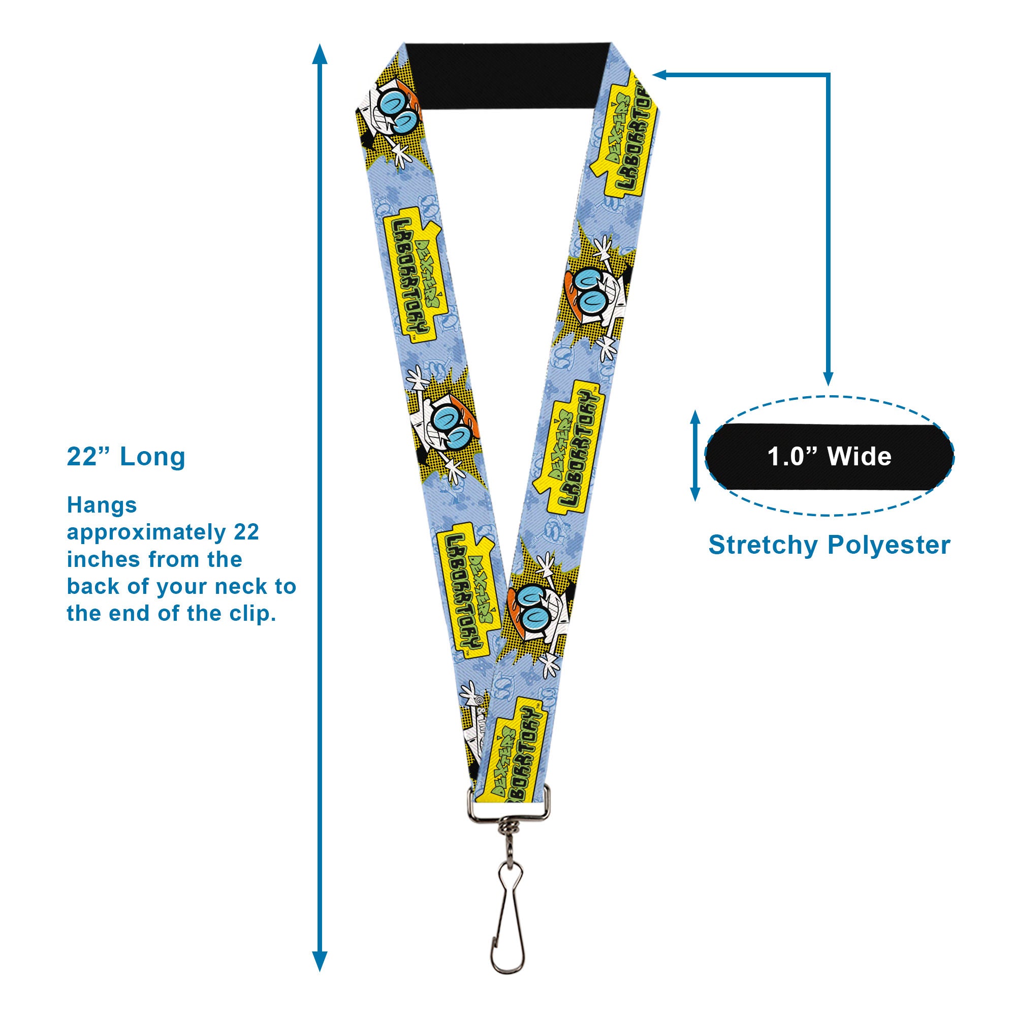 Lanyard - 1.0" - DEXTER'S LABORATORY Title Logo and Dexter Pose Blues/Yellow/Black Lanyards Dexter's Laboratory