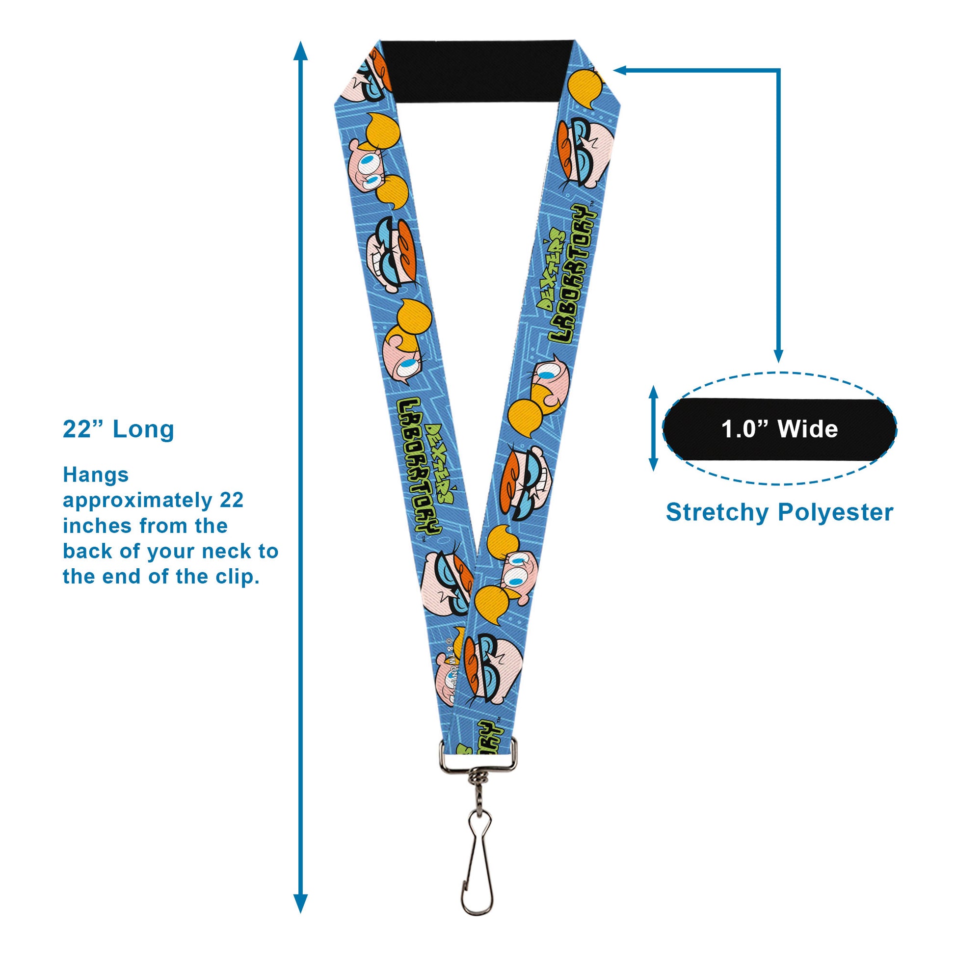 Lanyard - 1.0" - DEXTER'S LABORATORY Title Logo with Dexter and Dee Dee Expressions Blues Lanyards Dexter's Laboratory