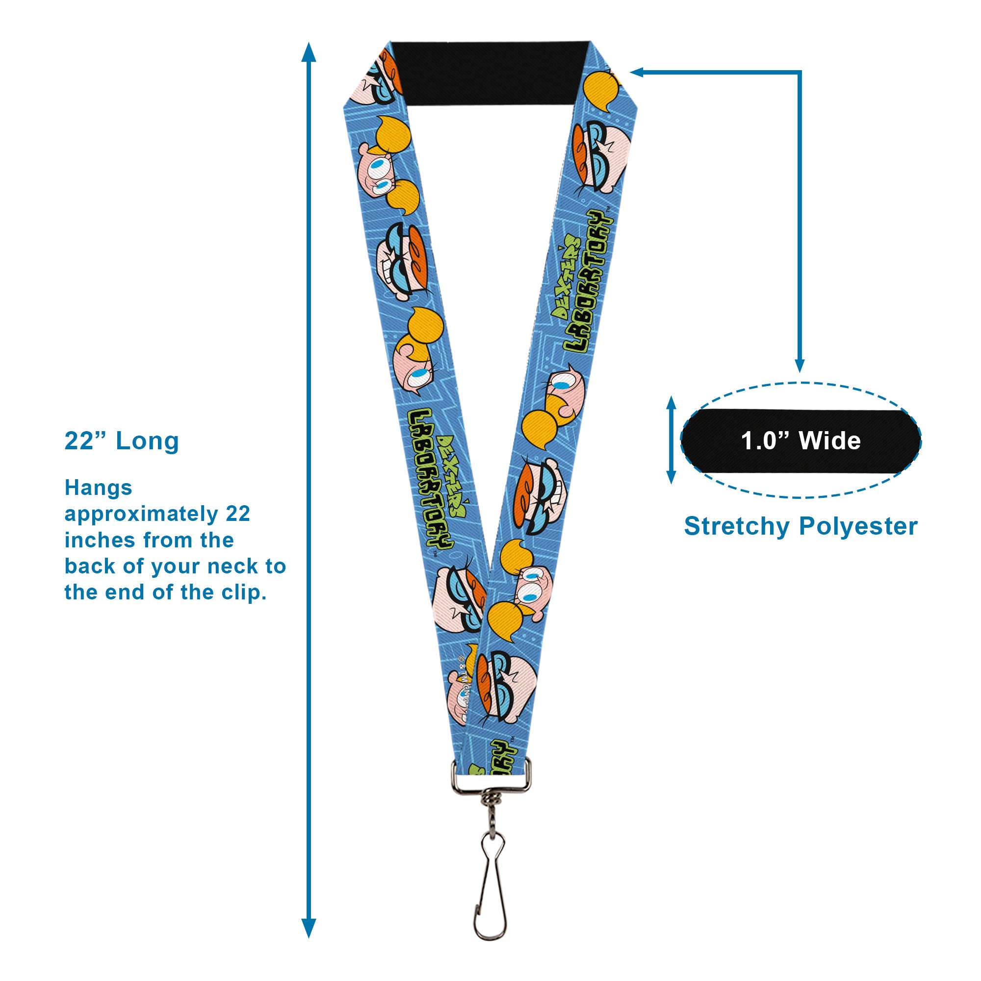 Lanyard - 1.0" - DEXTER'S LABORATORY Title Logo with Dexter and Dee Dee Expressions Blues Lanyards Dexter's Laboratory