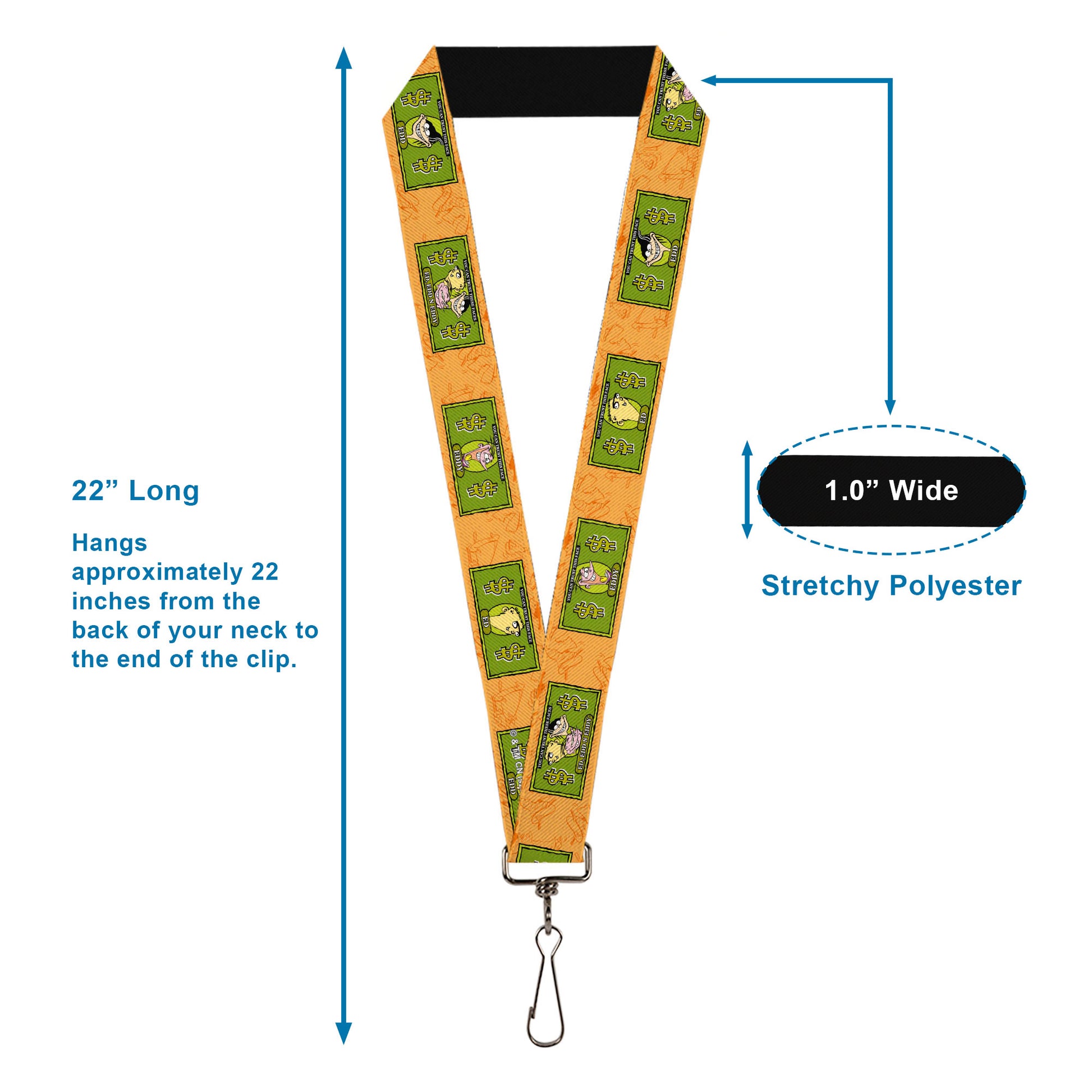 Lanyard - 1.0" - Ed Edd n Eddy Money Notes and Icons Orange/Greens Lanyards Ed, Edd n Eddy