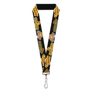 Lanyard - 1.0" - COW AND CHICKEN Title Logo and Poses with RED GUY Black Lanyards Cow and Chicken