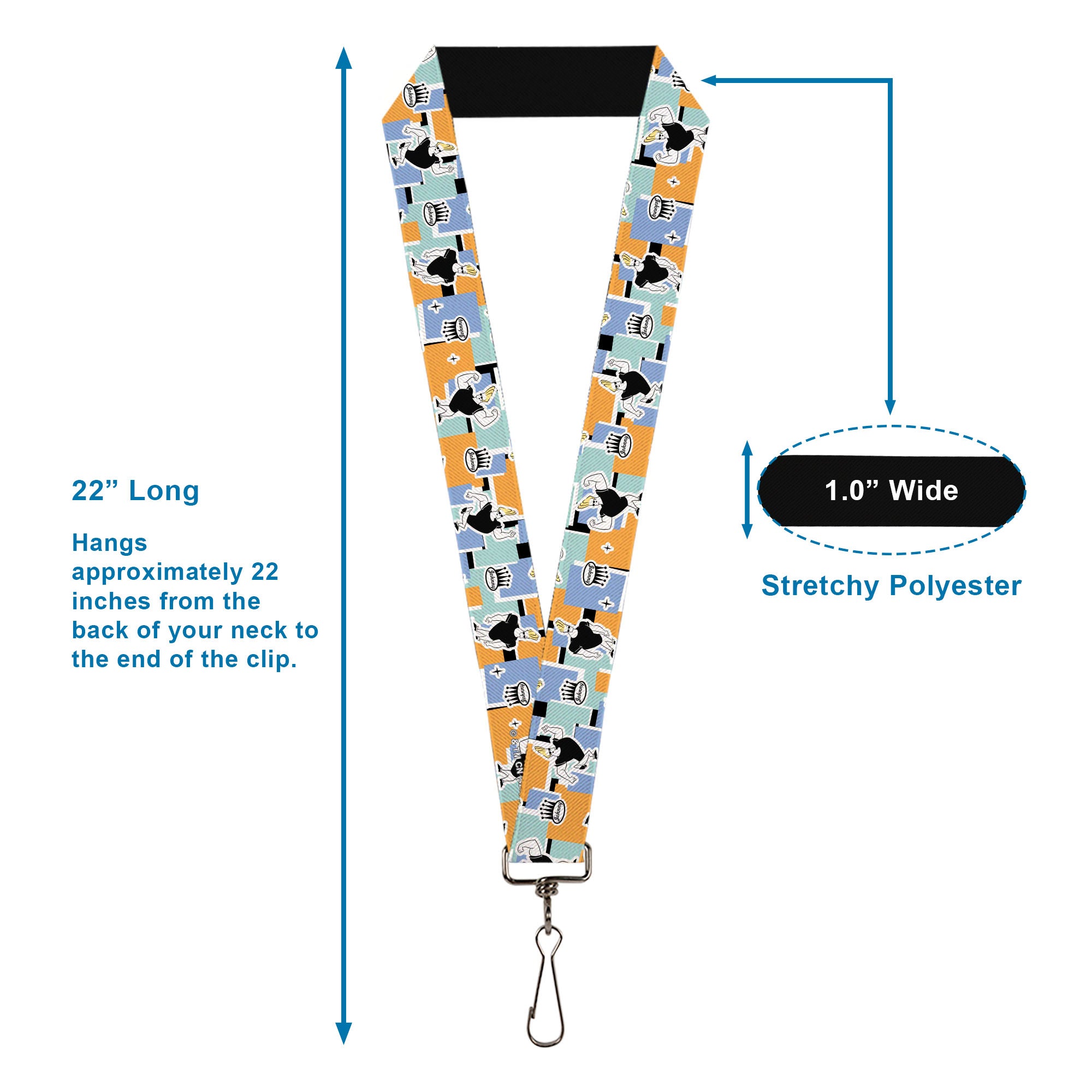 Lanyard - 1.0" - Johnny Bravo Poses and Icon Collage Blocks White/Multi Color Lanyards Johnny Bravo