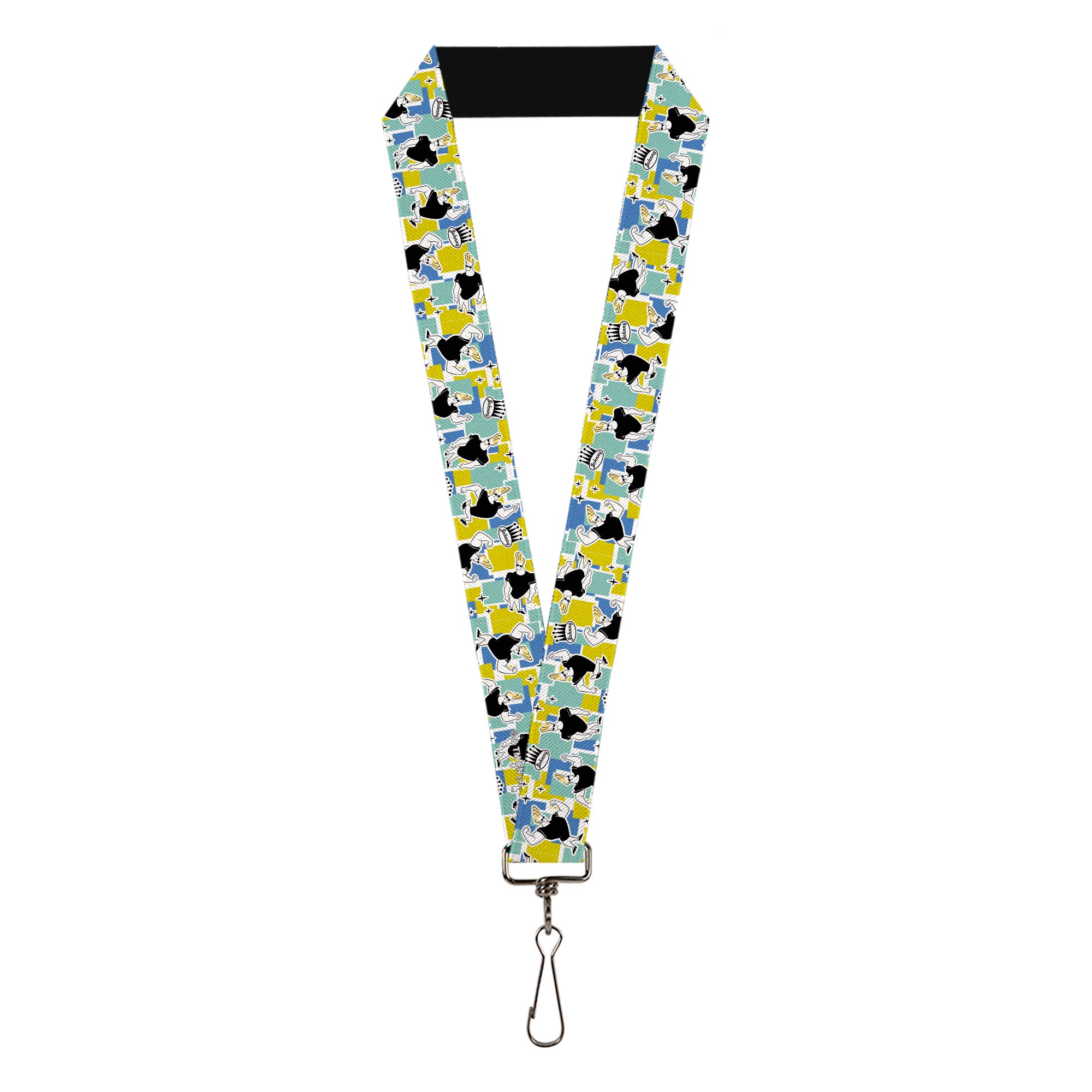 Lanyard - 1.0" - Johnny Bravo Flexing Pose and JOHNNY Icon Collage Blues/Yellows Lanyards Johnny Bravo